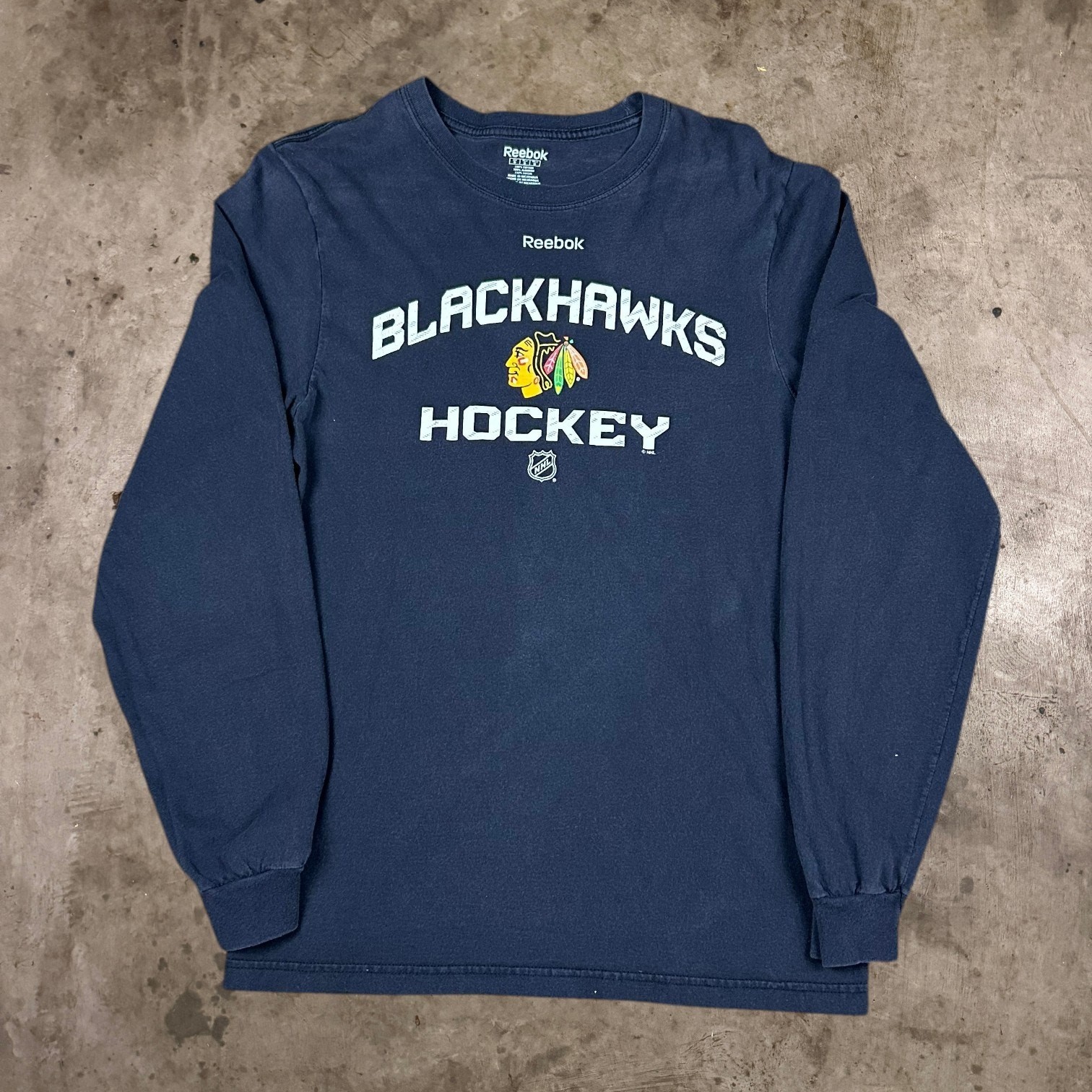 Reebok Chicago Blackhawks Hockey Long Sleeve T-Shirt NHL Tee Black Mens Size M