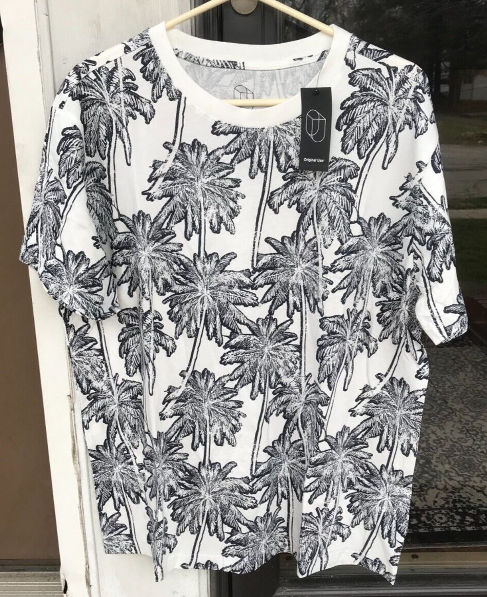 Mens Original Use sz XL White/Navy Blue Palm Tree Print T-Shirt New *A