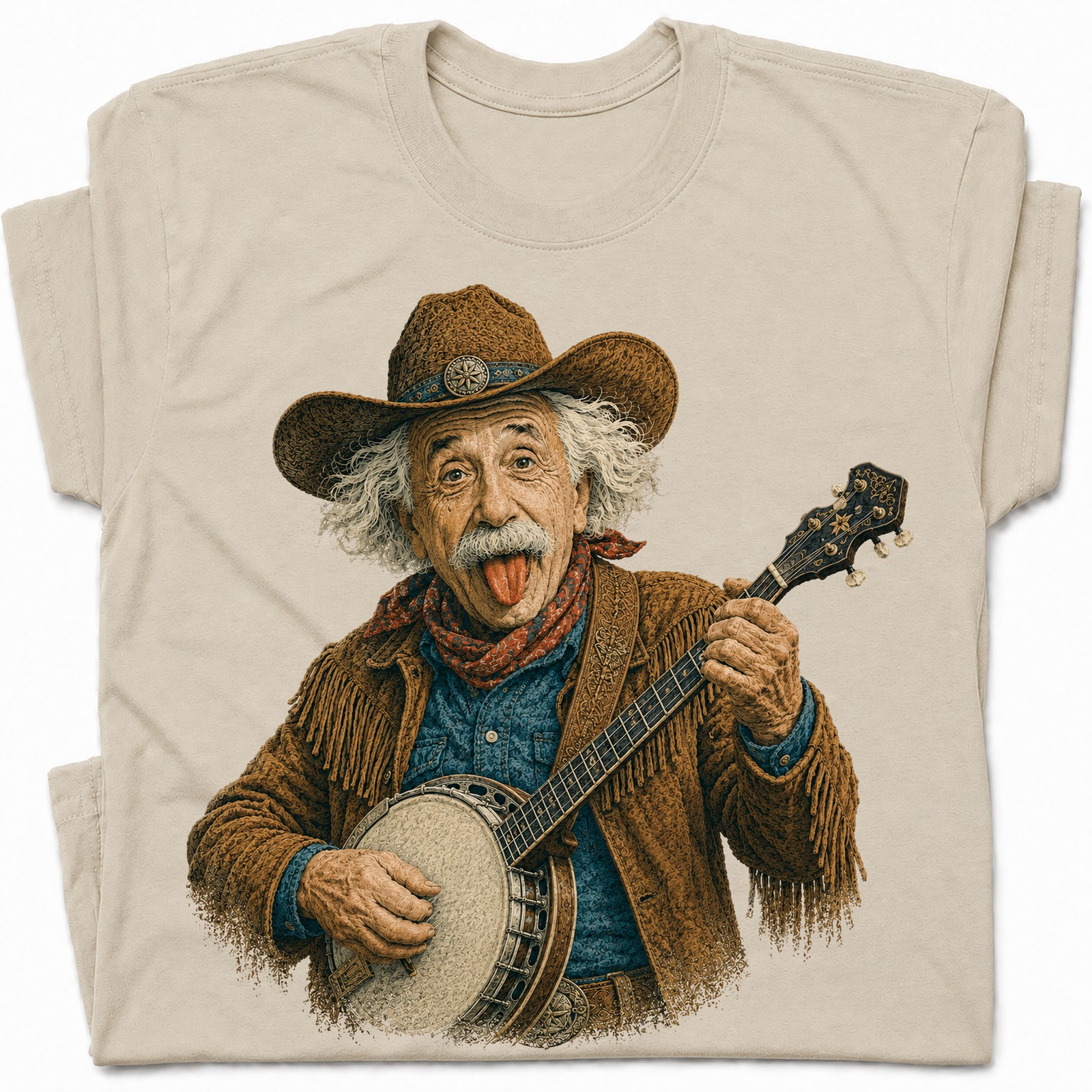 Einstein Cowboy Banjo Player Funny T-Shirt Novelty Country Tee