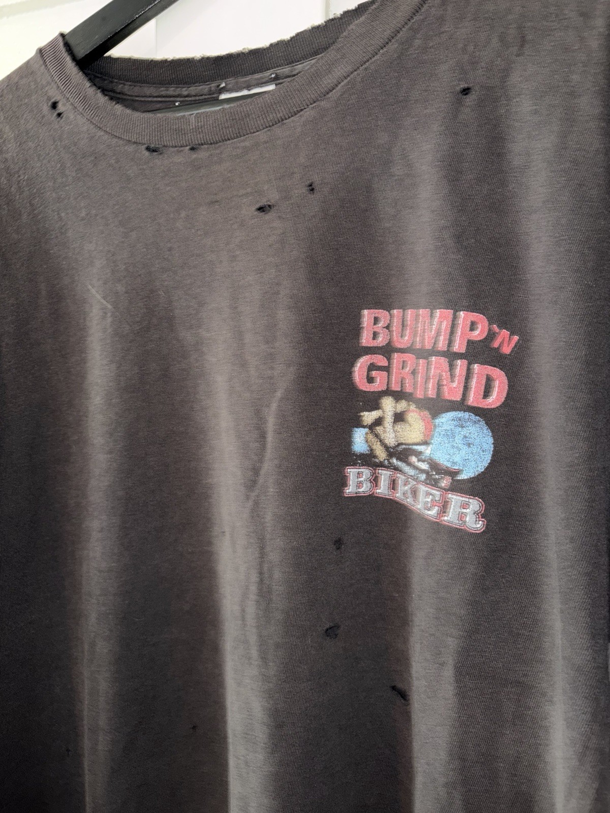 Vintage 90s XL Thrashed Bump N Grind Biker Shirt Distressed Harley Rare American