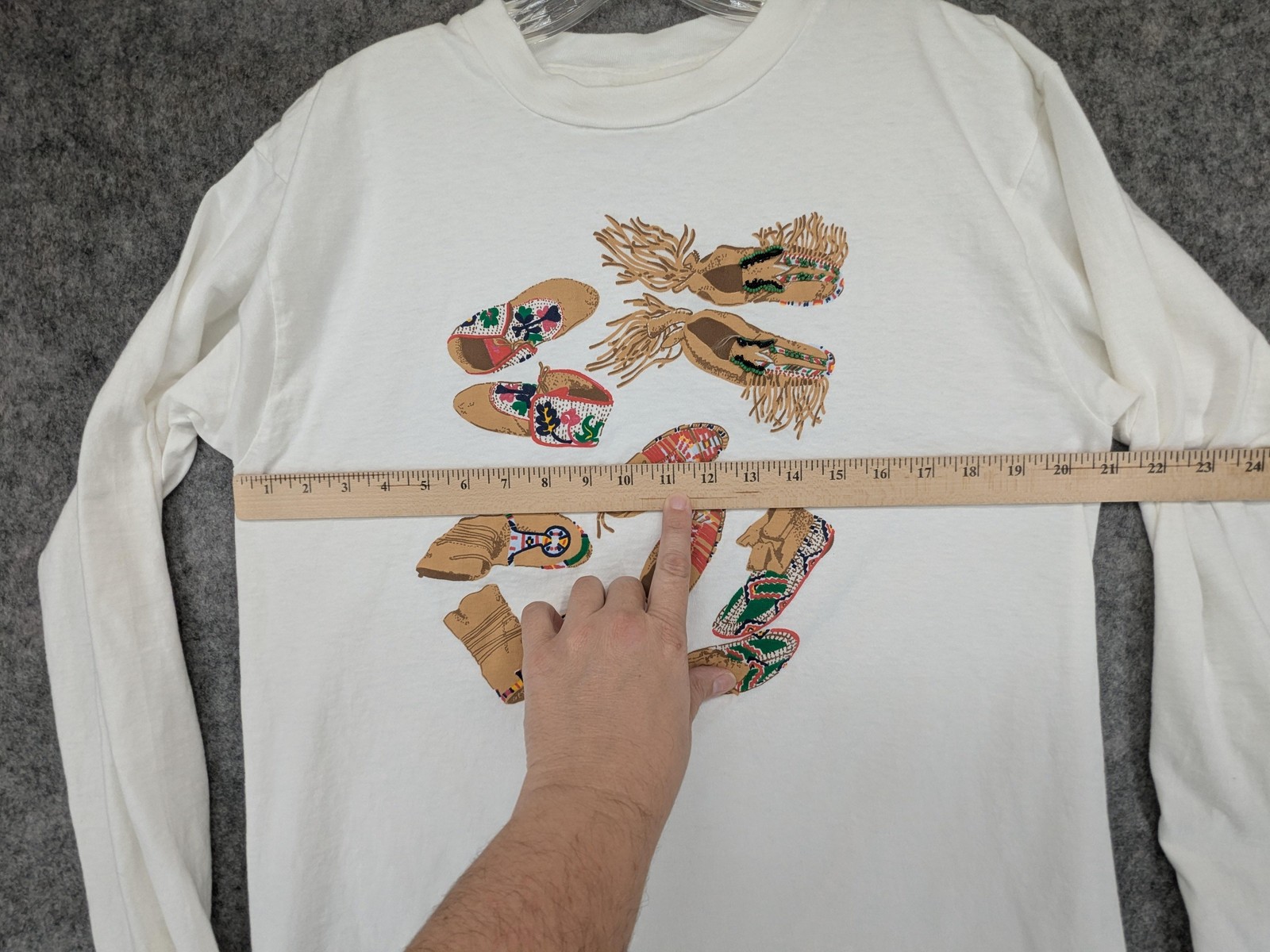 Vintage Central Falls Shirt Mens One Size White Beaded Moccasins Graphic USA 90s