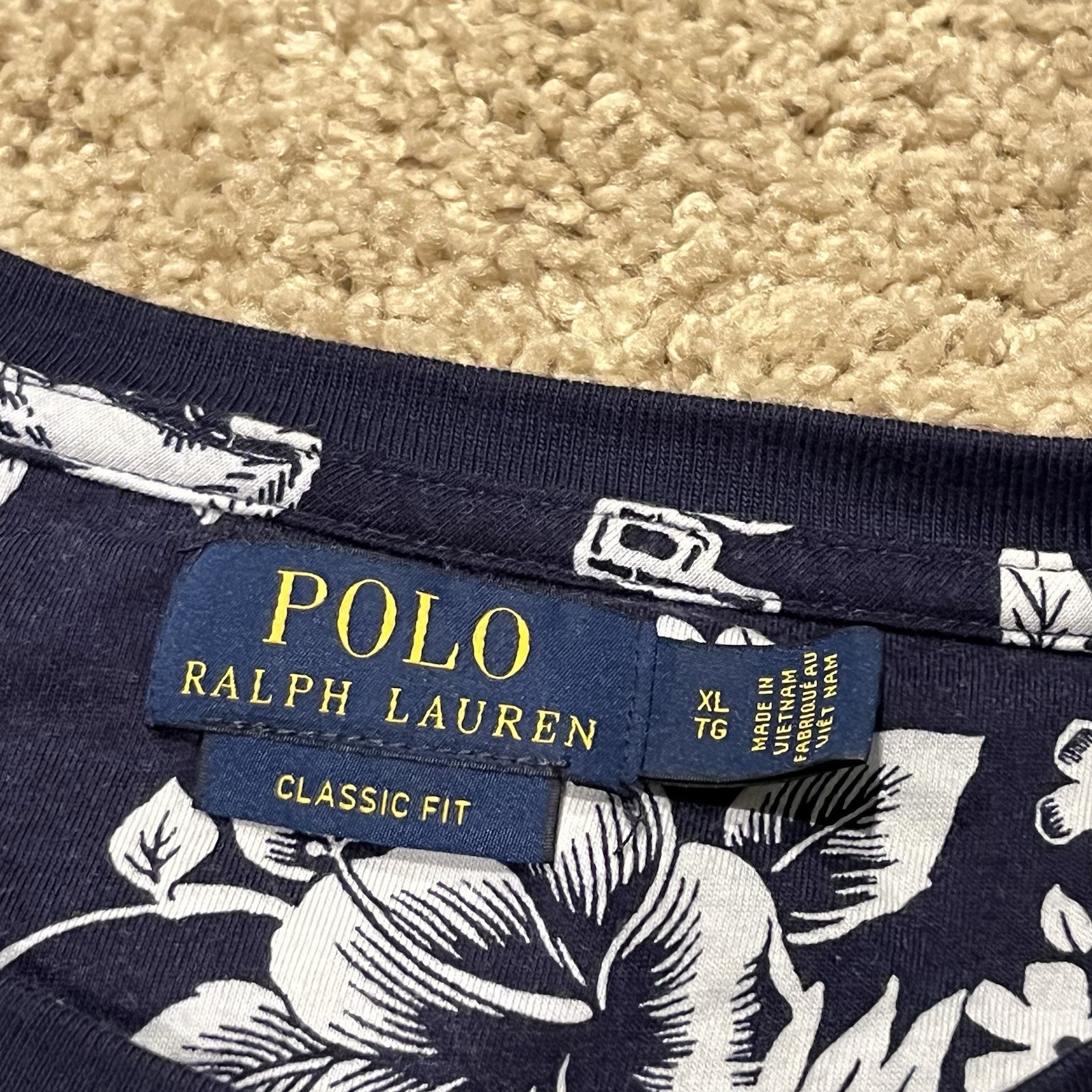 Polo Ralph Lauren T-Shirt Mens Size XL Navy Blue Hawaiian Polo Bear Tee