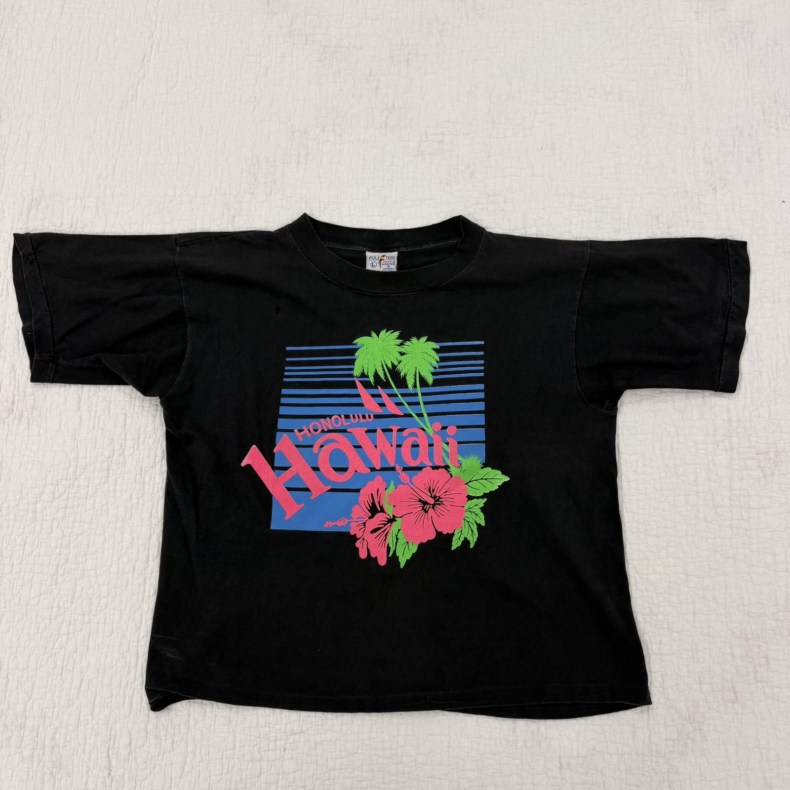 Poly Tees Men’s L Black Crew Neck Short Sleeve Hawaii Honolulu Graphic Logo Tee