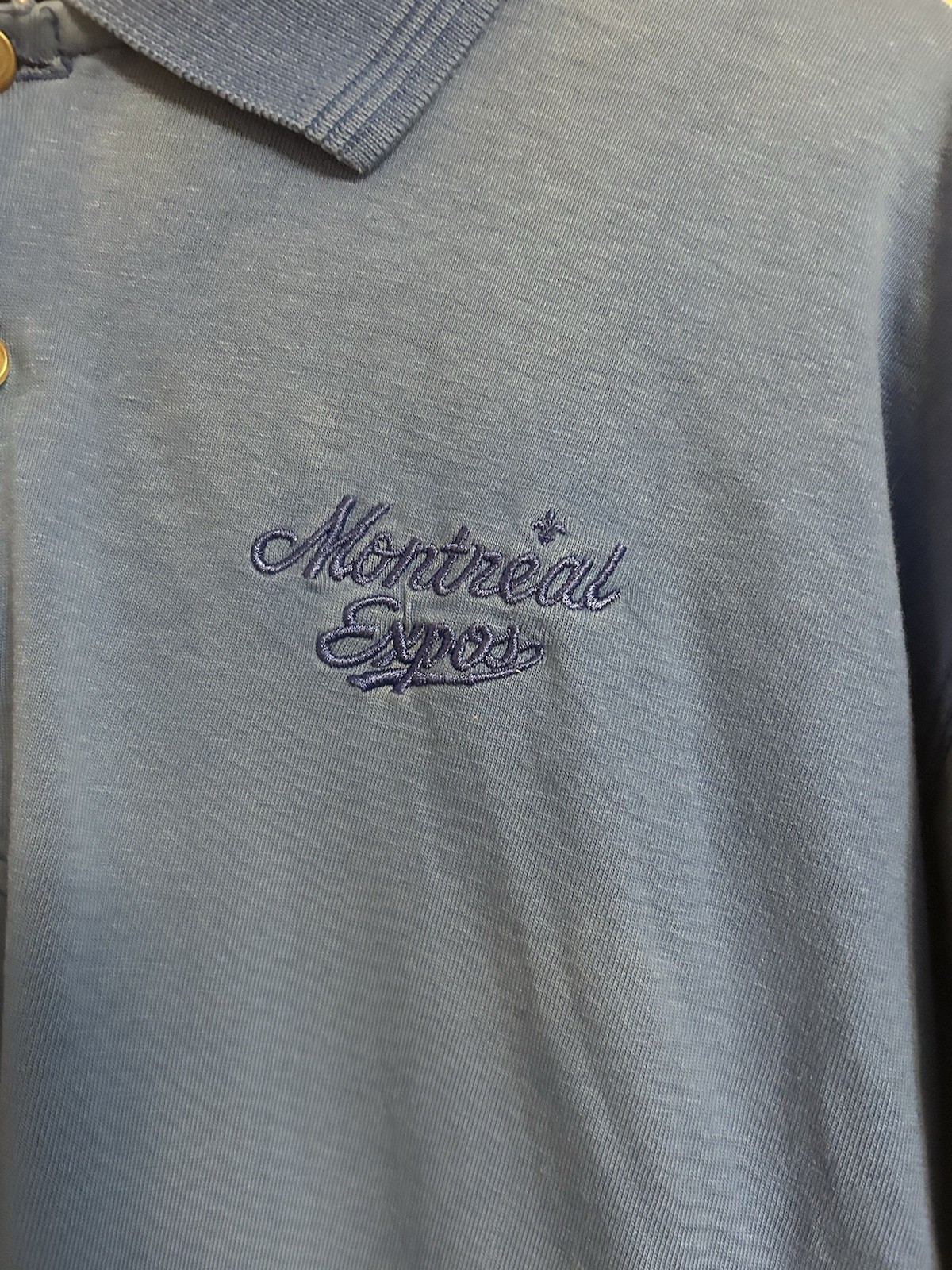 Montreal Expos Vintage 90s T Shirt Polo Mens Size L POWDER BLUE WAVES
