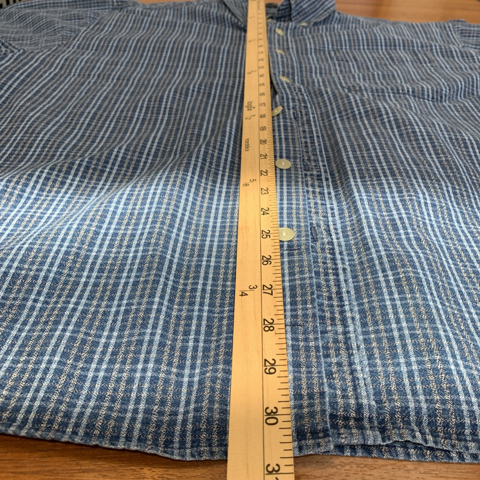 John Ashford Long Sleeves Blue Plaid Button Down Mens Shirt Sz XL 100% Cotton