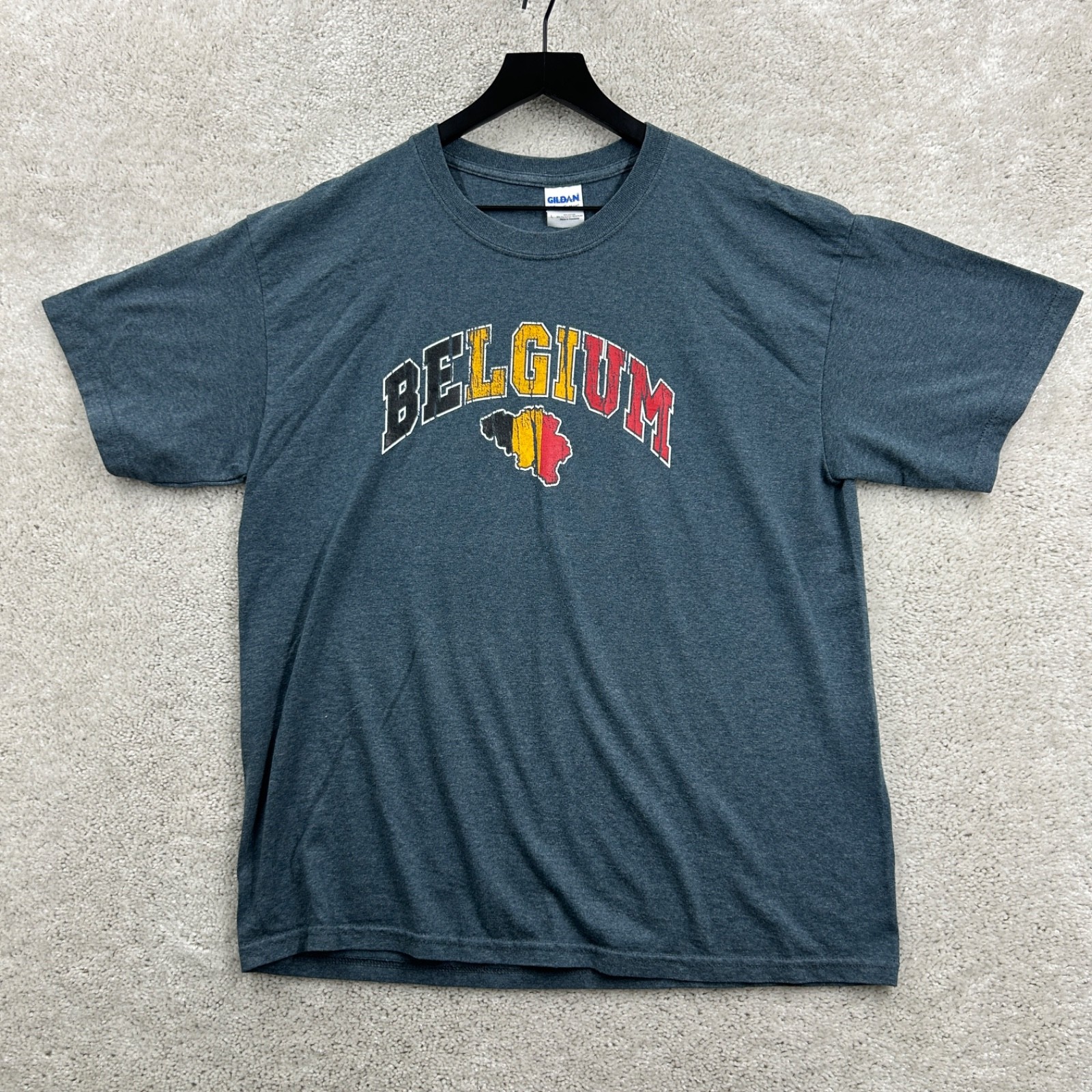 Belgium Beer Bikes T Shirt Adult Size Large Gray Flag Short Sleeve Gildan