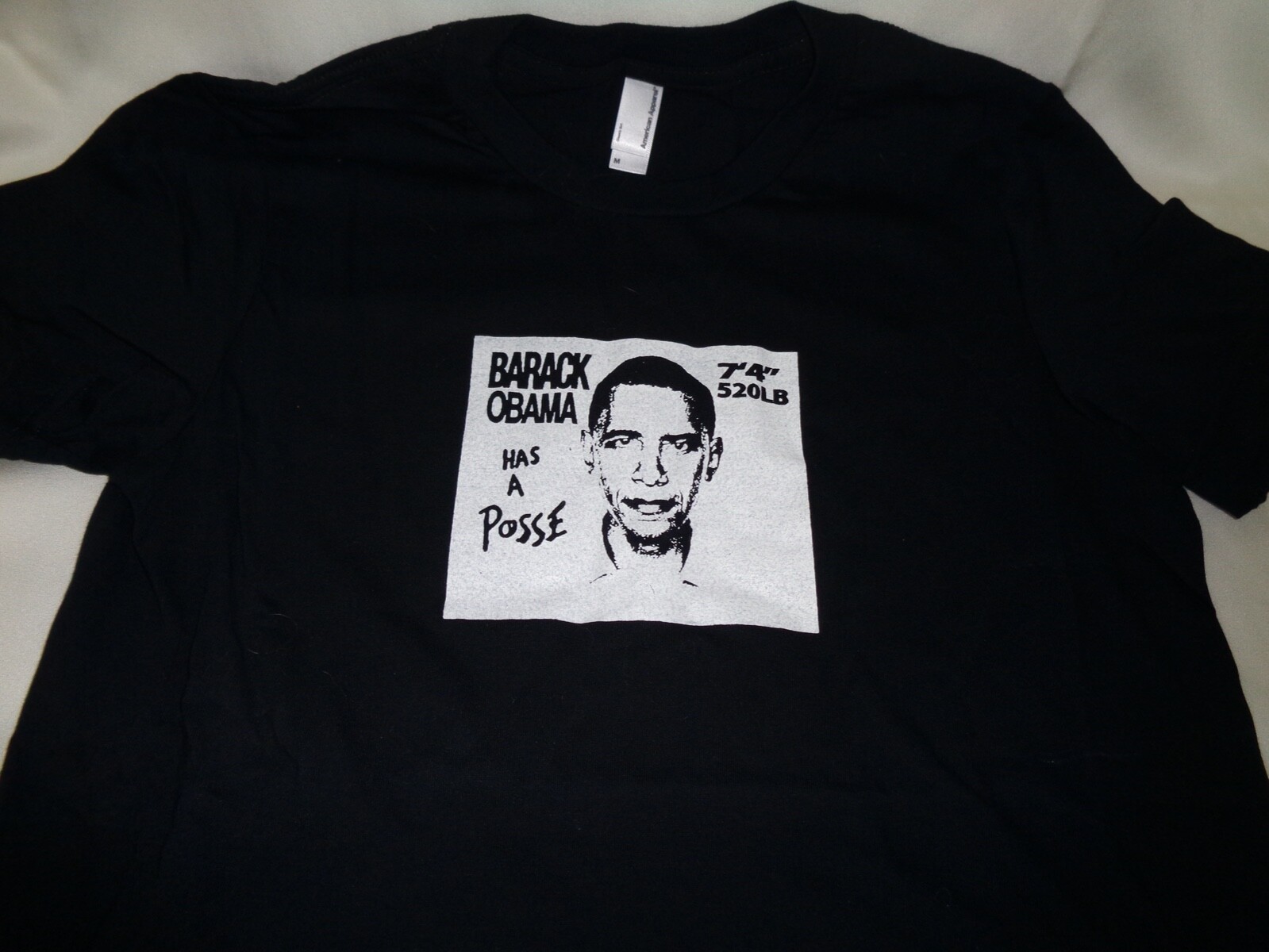 American Apparel crew neck t-shirts; Black w/ “Barack Obama has a Posse” graphic