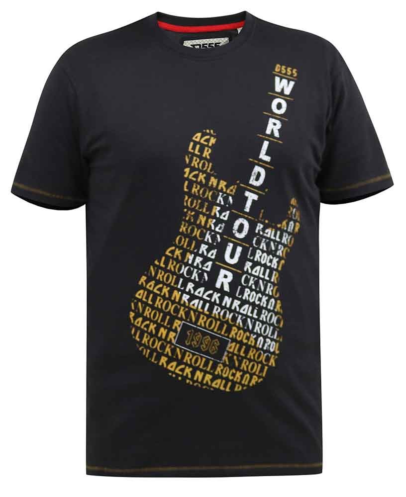 D555 Men’s Guitar Print Fashion Short Sleeve T-shirt with Round Neck