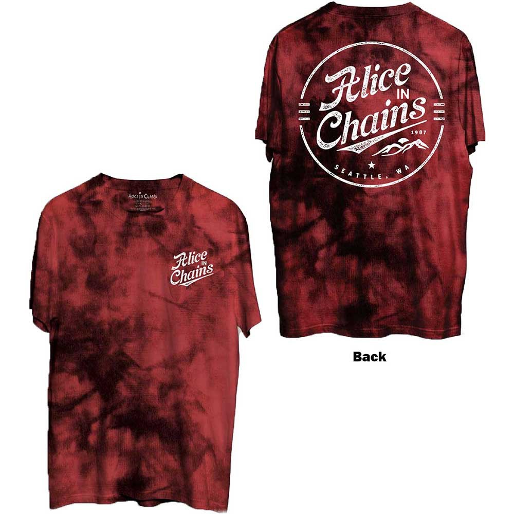 Alice In Chains – Large -Circle Emblem with Backprint – Dip Dye Red T-shirt