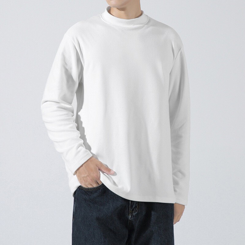 Spring Men Retro Half-Turtleneck Warm Long Sleeve Tee Solid Color T Shirt Tops