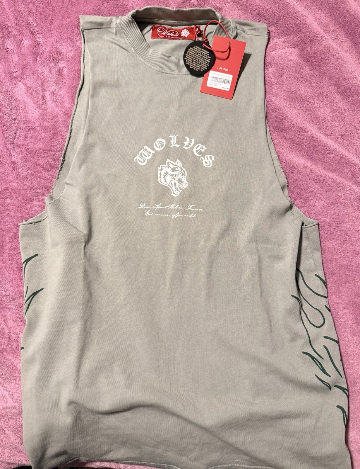 Darc Sport Moths End Tommy Muscle Tee Green Wolf Graphic Print Sleeveless M