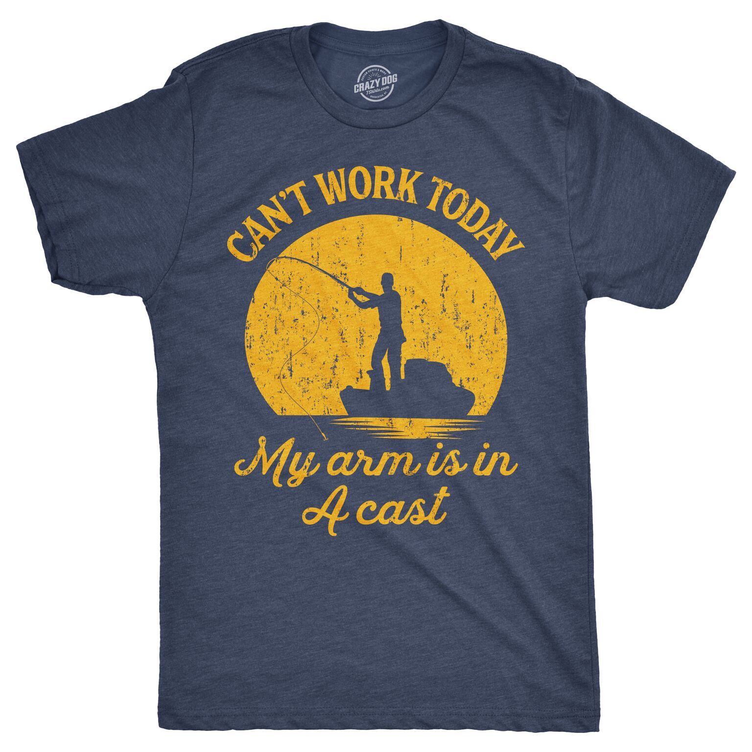 Mens Can’t Work Today My Arm Is In A Cast T-Shirt Funny Fishing Tee