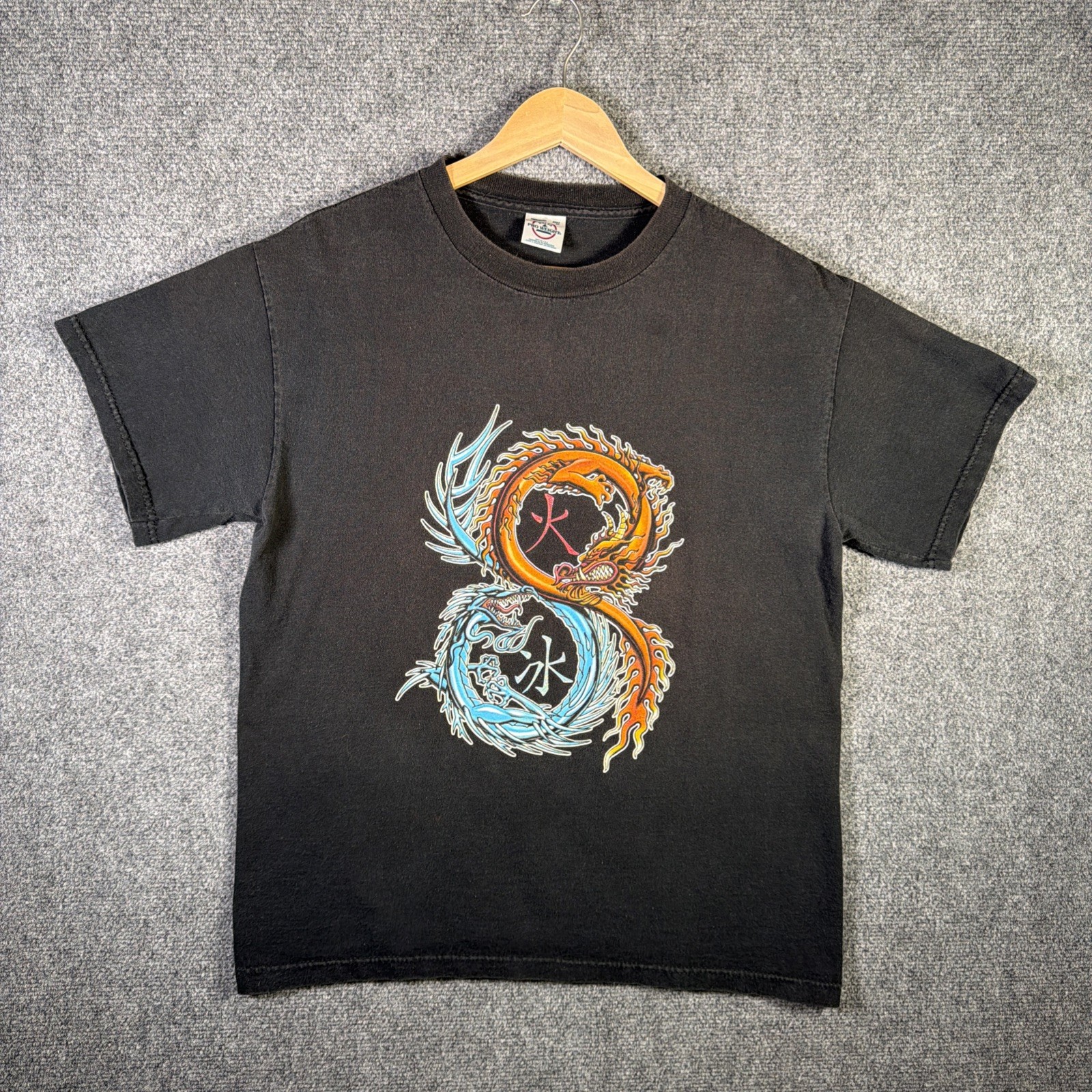 Vintage Dragon Shirt Mens Medium Black 90s Surf Skate JNCO Stussy Cartoon Grunge