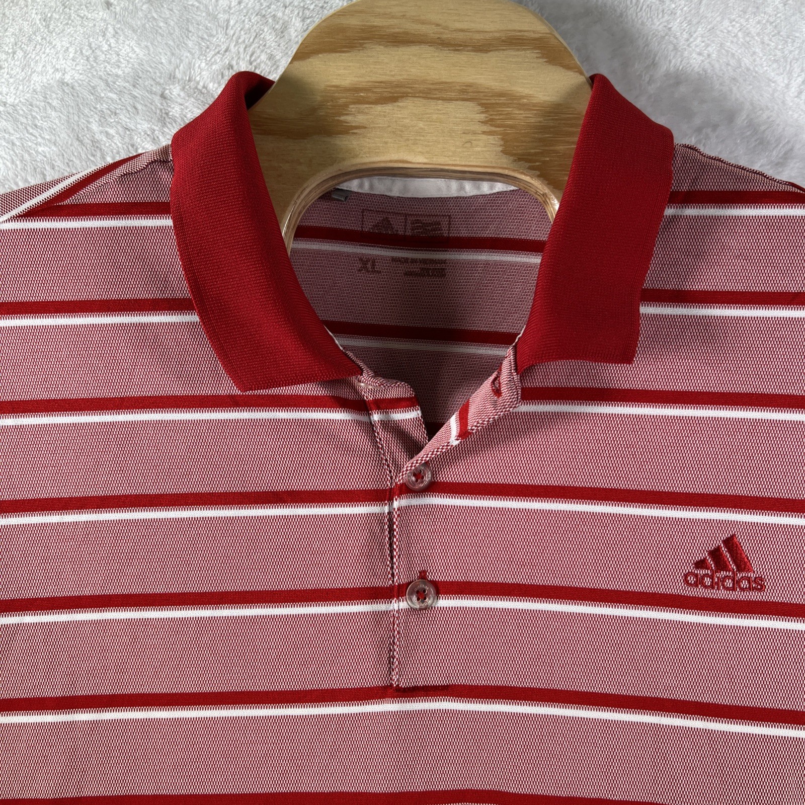 Adidas Men’s Size Extra Large Sport Red/White Striped Golf Polo Shirt With Logo