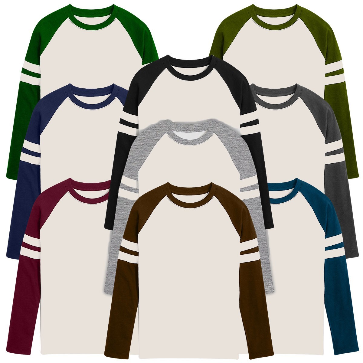 Mens Triblend Long Sleeve Baseball T-Shirt Casual Raglan Plain Contrast L/S Top