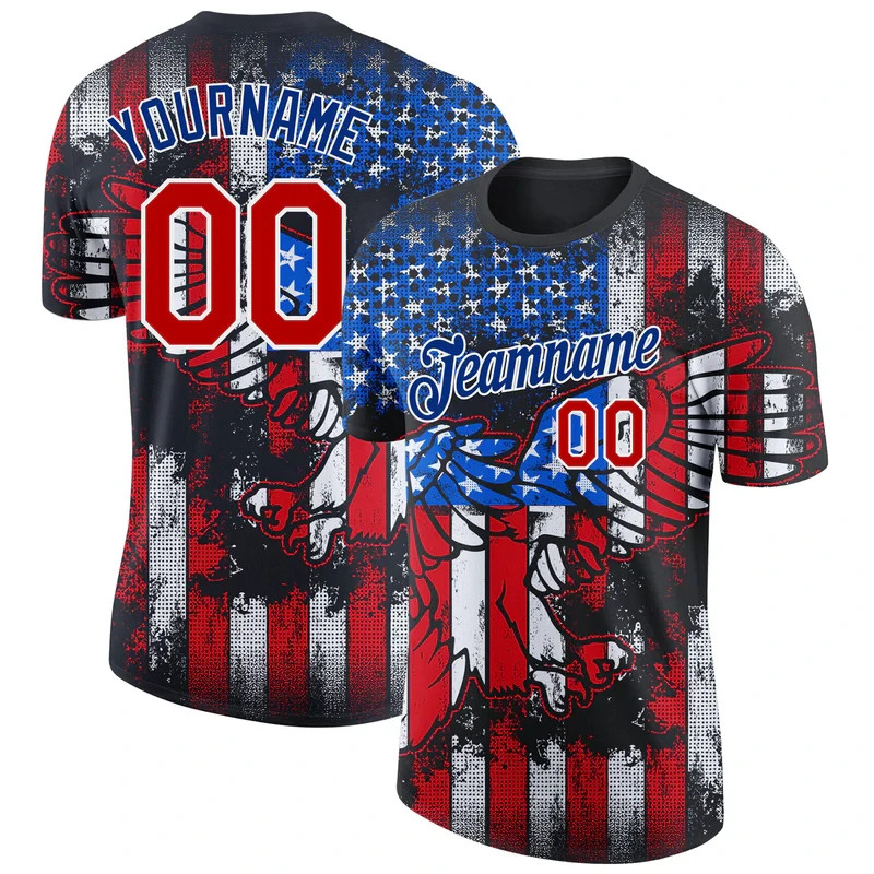 Custom Black Red-White American Flag Fashion Performance 3D Shirt HS1065