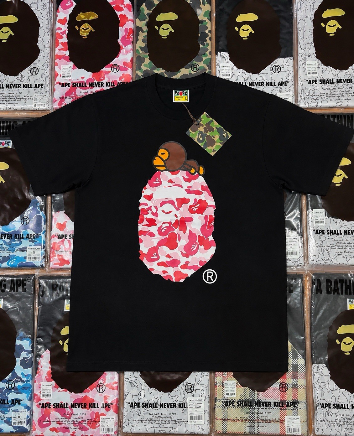 A Bathing Ape BAPE Black Ape Head Graphic Tee Crew Neck Cotton Jersey Size M