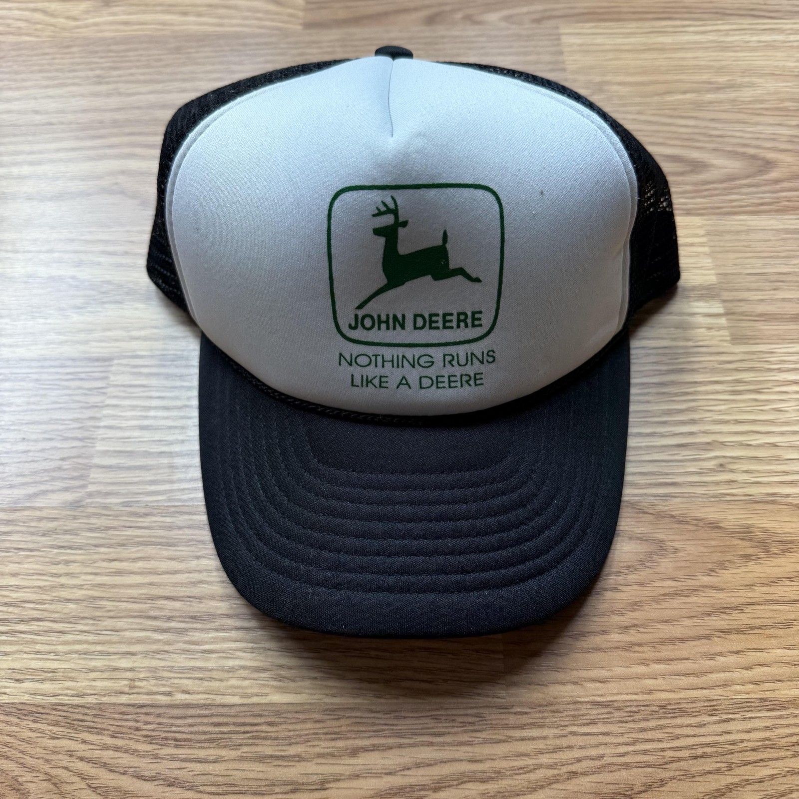 John Deere Hat Cap Snap Back Trucker Mens Black White Farm Equipment Tractor