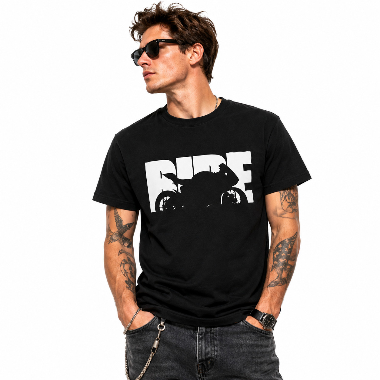 Vintage Ride Motorcycle Graphic T-Shirt Men’s Biker Street Style Tee
