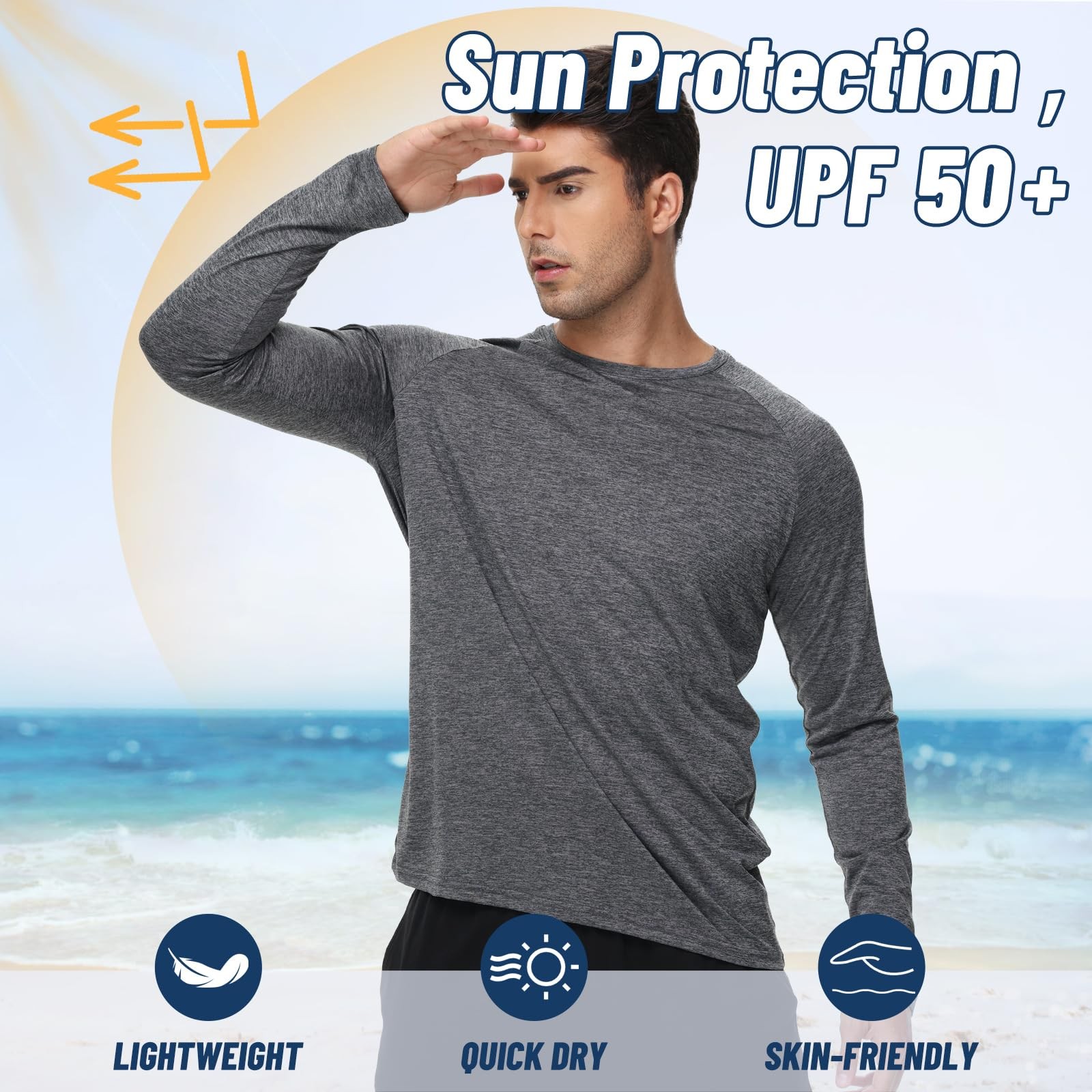 3 Pack Mens Long Sleeve Shirts Quick Dry Moisture Wicking UV Sun Protection