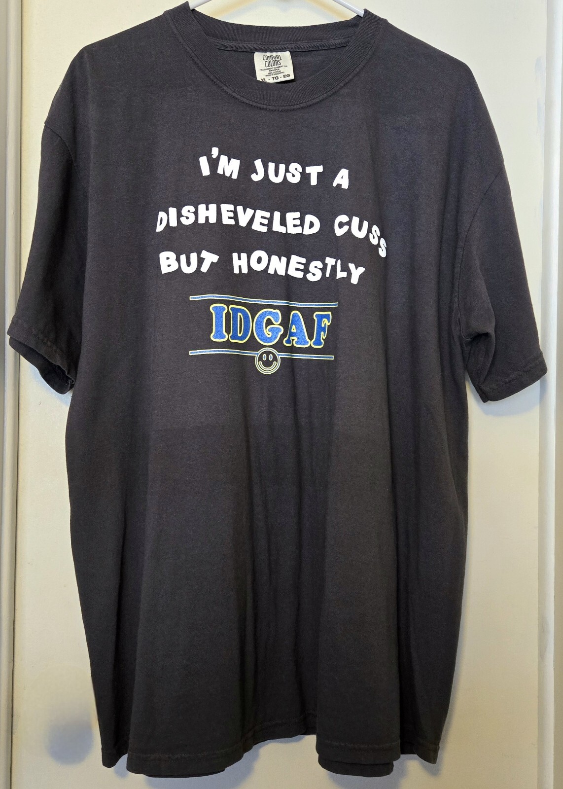 Gildan Classic Men’s T-Shirt, With Graphics, XL – Gray, 100% Cotton PREOWNED