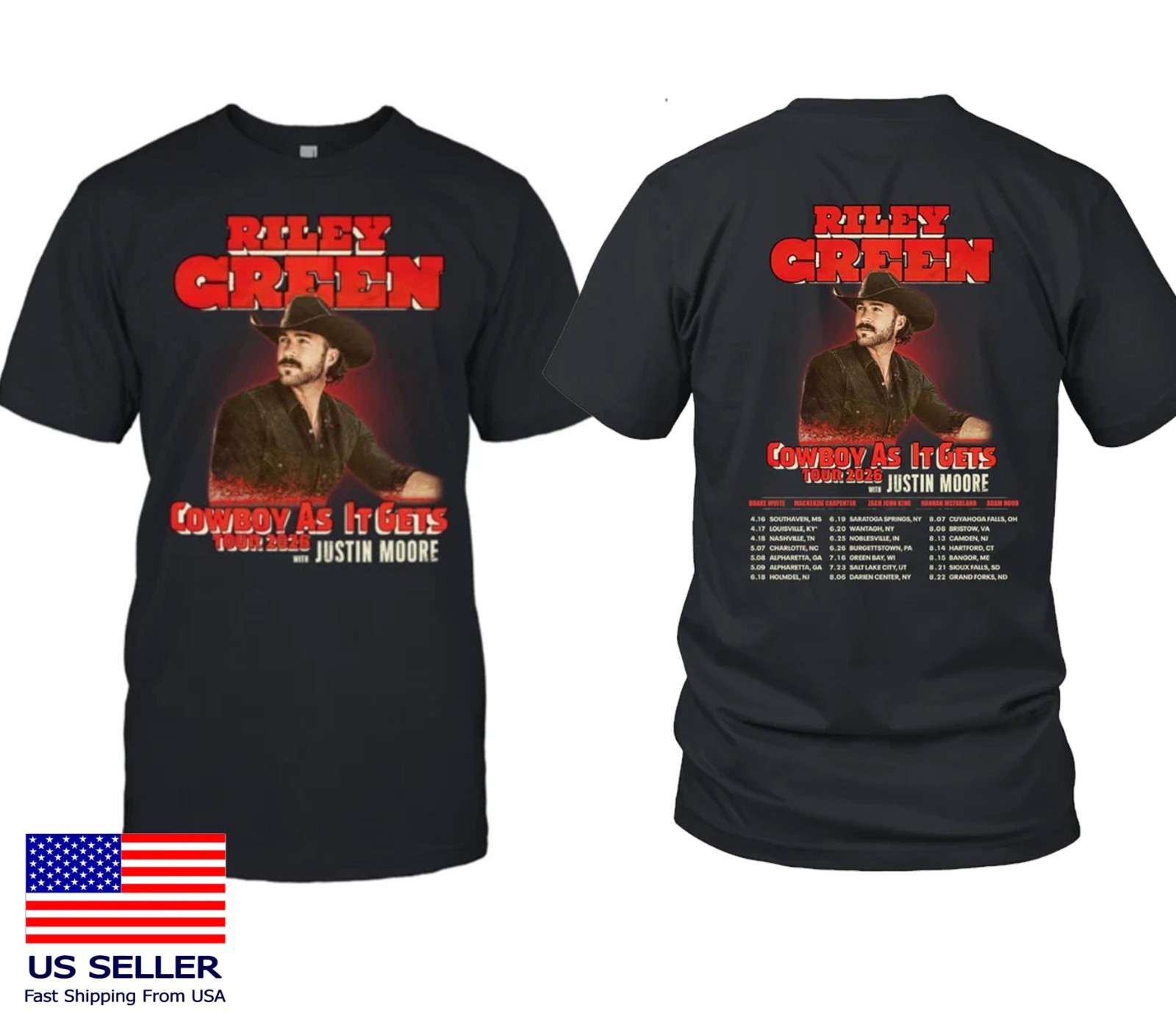 2026 Riley Green Tour Cowboy As It Gets Tour T-Shirt, FAST SHIP
