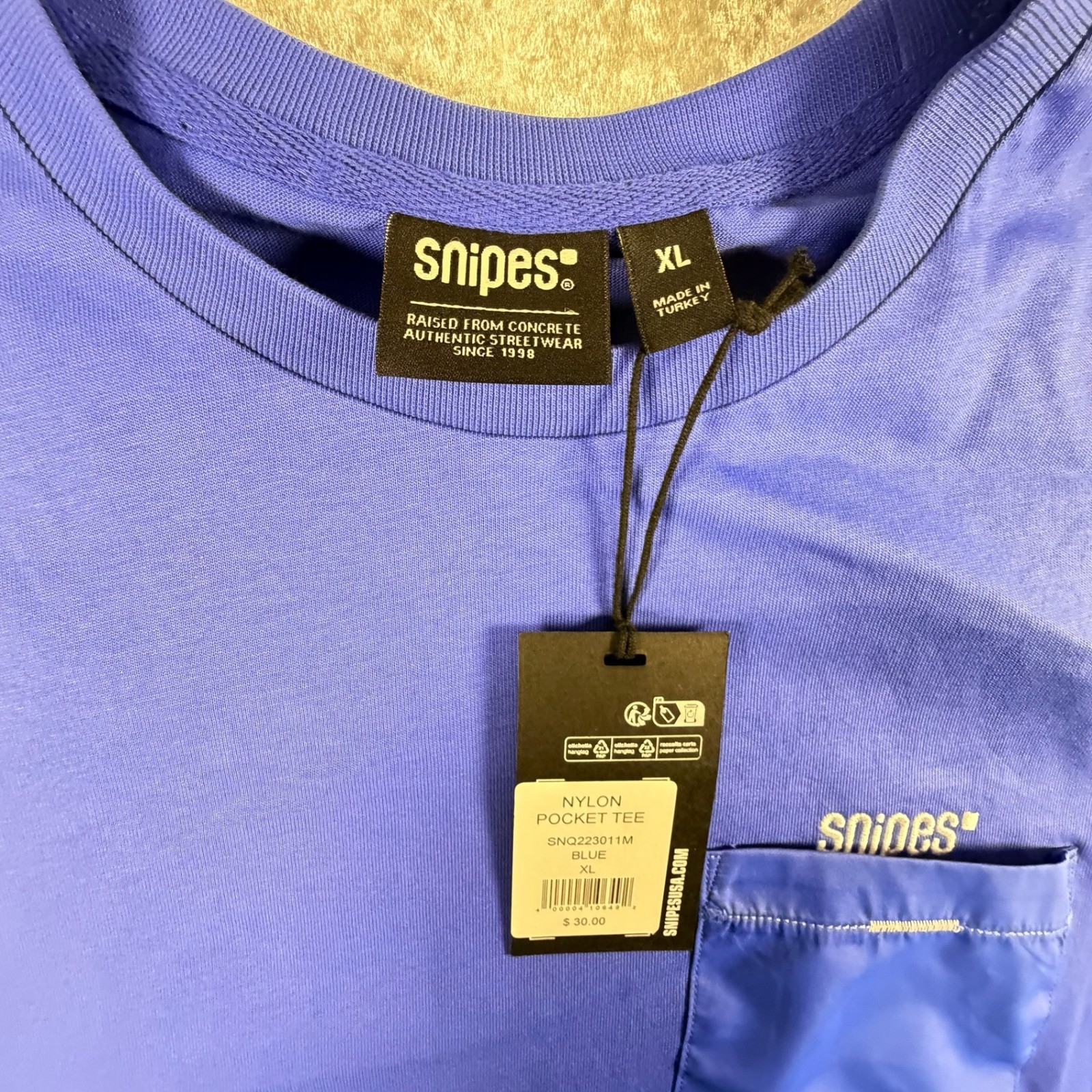 Snipes Nylon Pocket Tee Mens XL Blue New SNQ223011M Streetwear T-Shirt