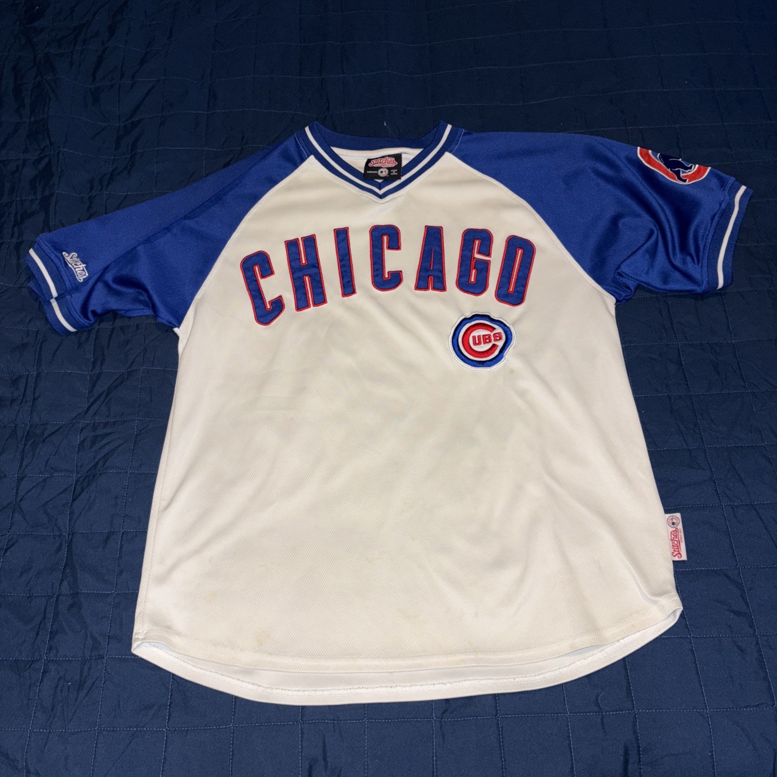 White Blue Chicago Cubs Stitches Baseball Shirt Jersey Men’s Medium Good Cond.