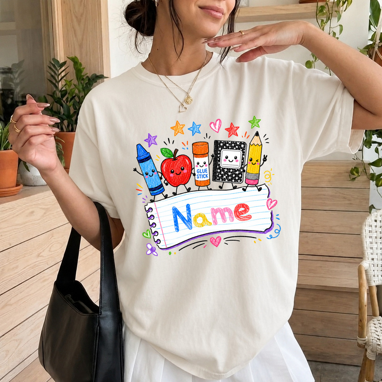 Personalized School Shirt Custom Name Cute Pencil Apple Preschool Kids Gift Top
