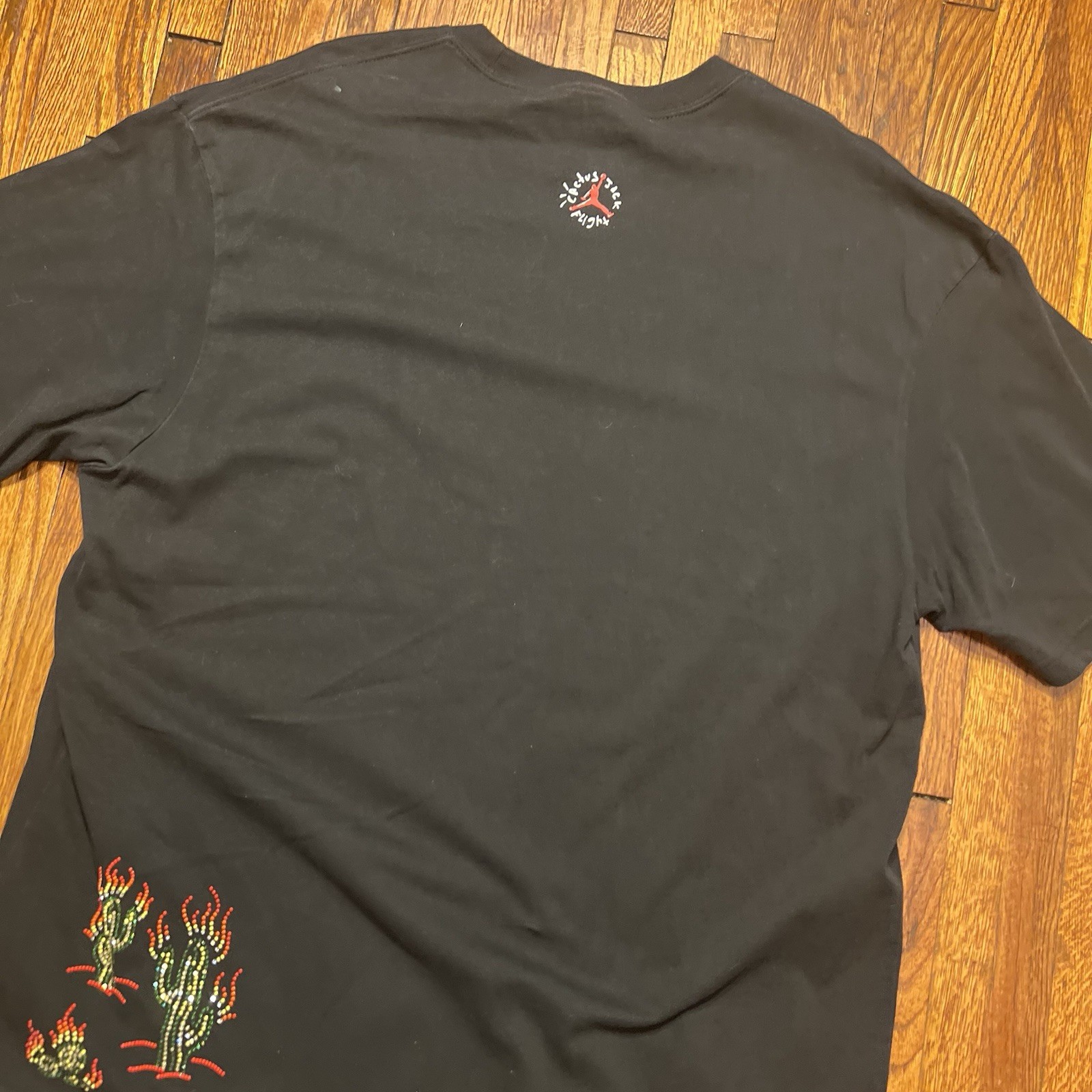 Air Jordan Flight Graphic Travis Scott Cactus Jack Beaded T-Shirt Size XL Black