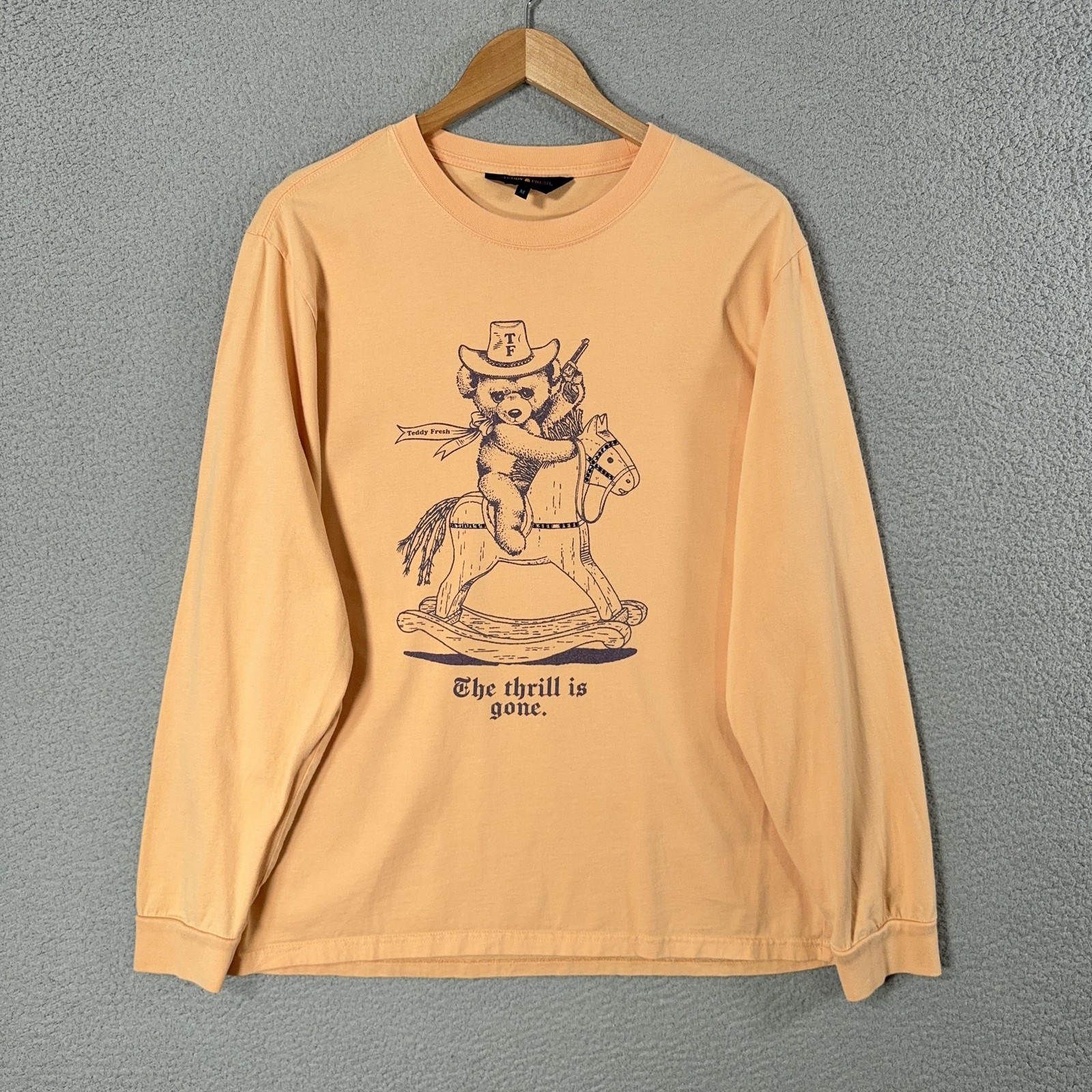 Teddy Fresh Shirt Mens Medium Cowboy Teddy Bear Thrill Is Gone Long Sleeve Tee