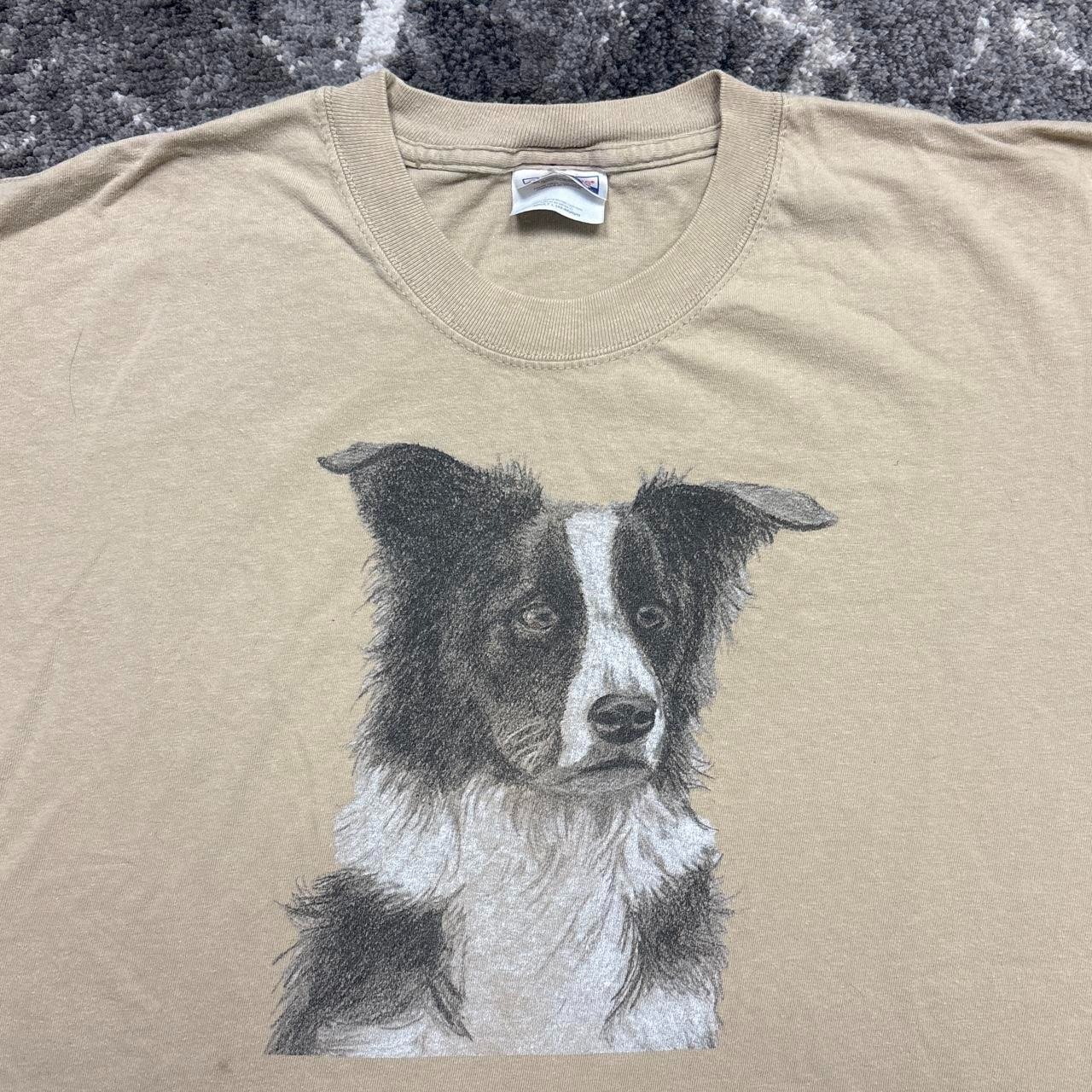 Vintage Border Collie Dog Art Shirt Mens Large 90s Y2K Brown Nature Pets Animals