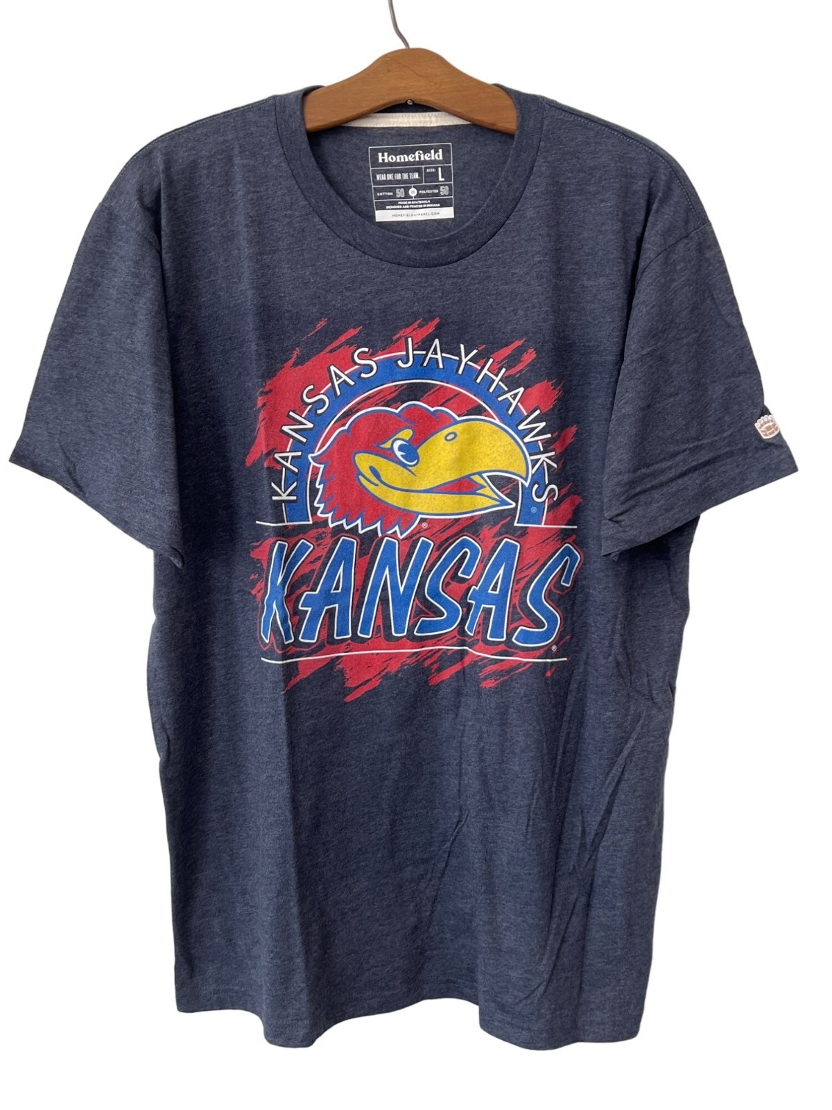Homefield Graphic Tee Large Kansas Jayhawks Short Sleeve Gray Cotton Poly Basic
