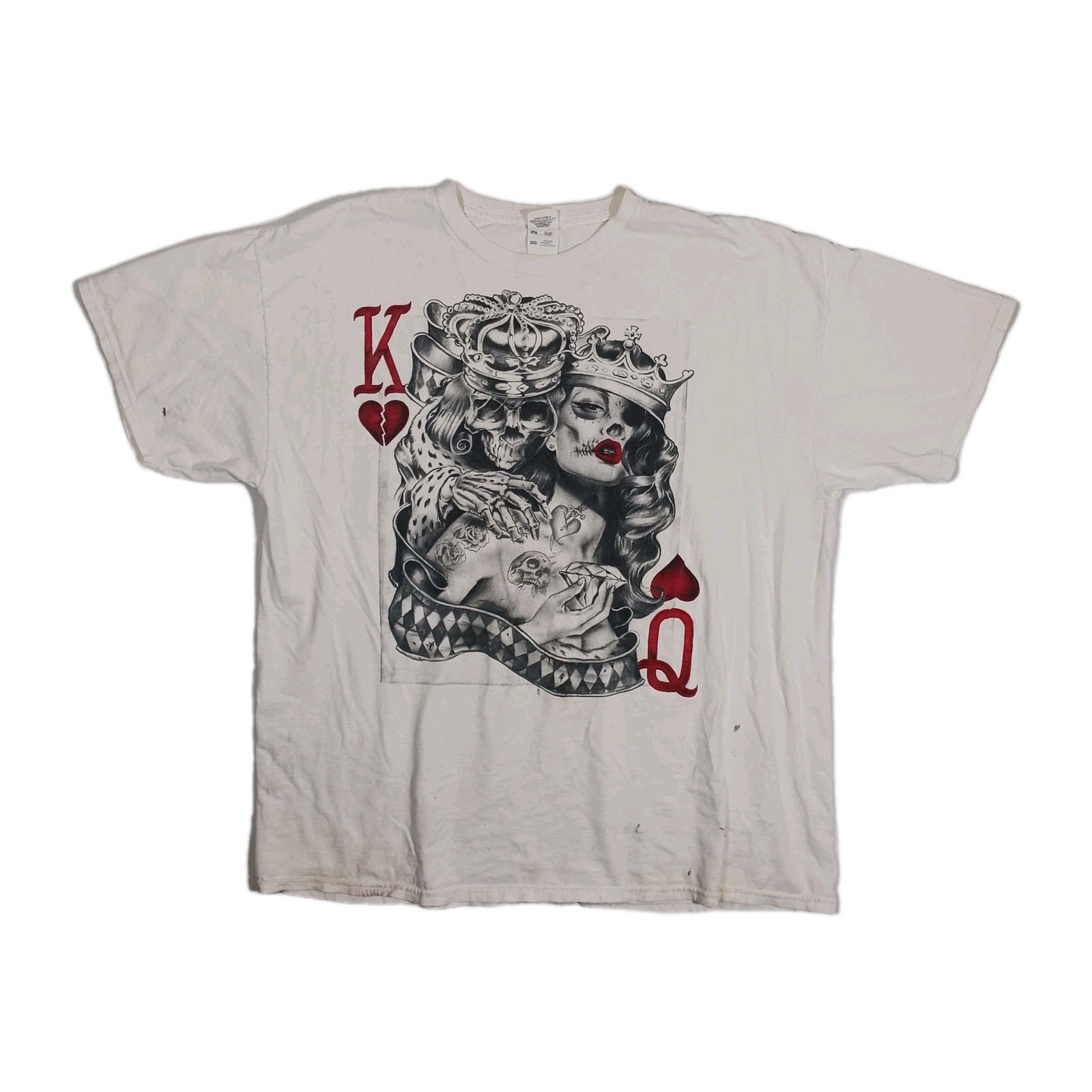 OG Abel Style King Queen Skeleton Graphic Tee 2XL White Tattoo T-Shirt XXL