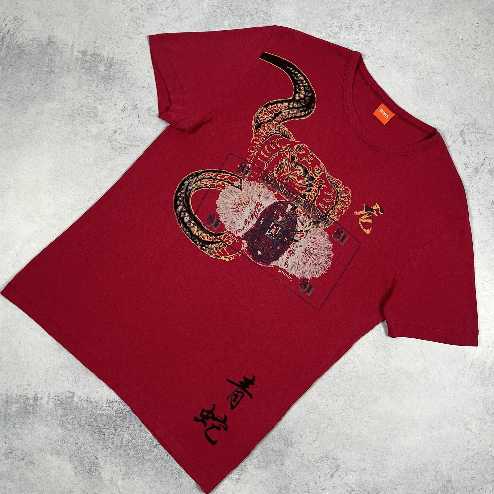 Men’s Hugo Boss One Dollar Big Logo Short Sleeve T Shirt Red Size Large Crewneck
