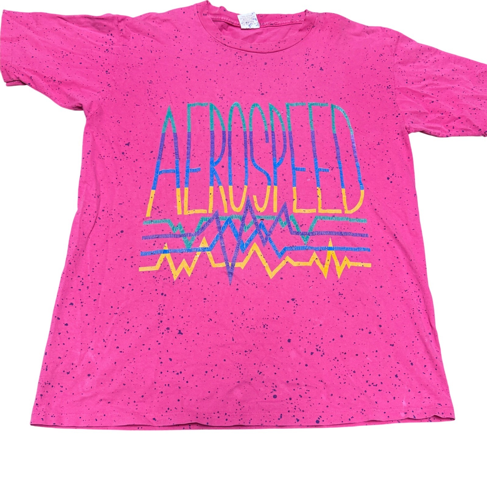 90s Vaporwave Neon Graphic T Shirt Pink Paint Splatter Men’s Large