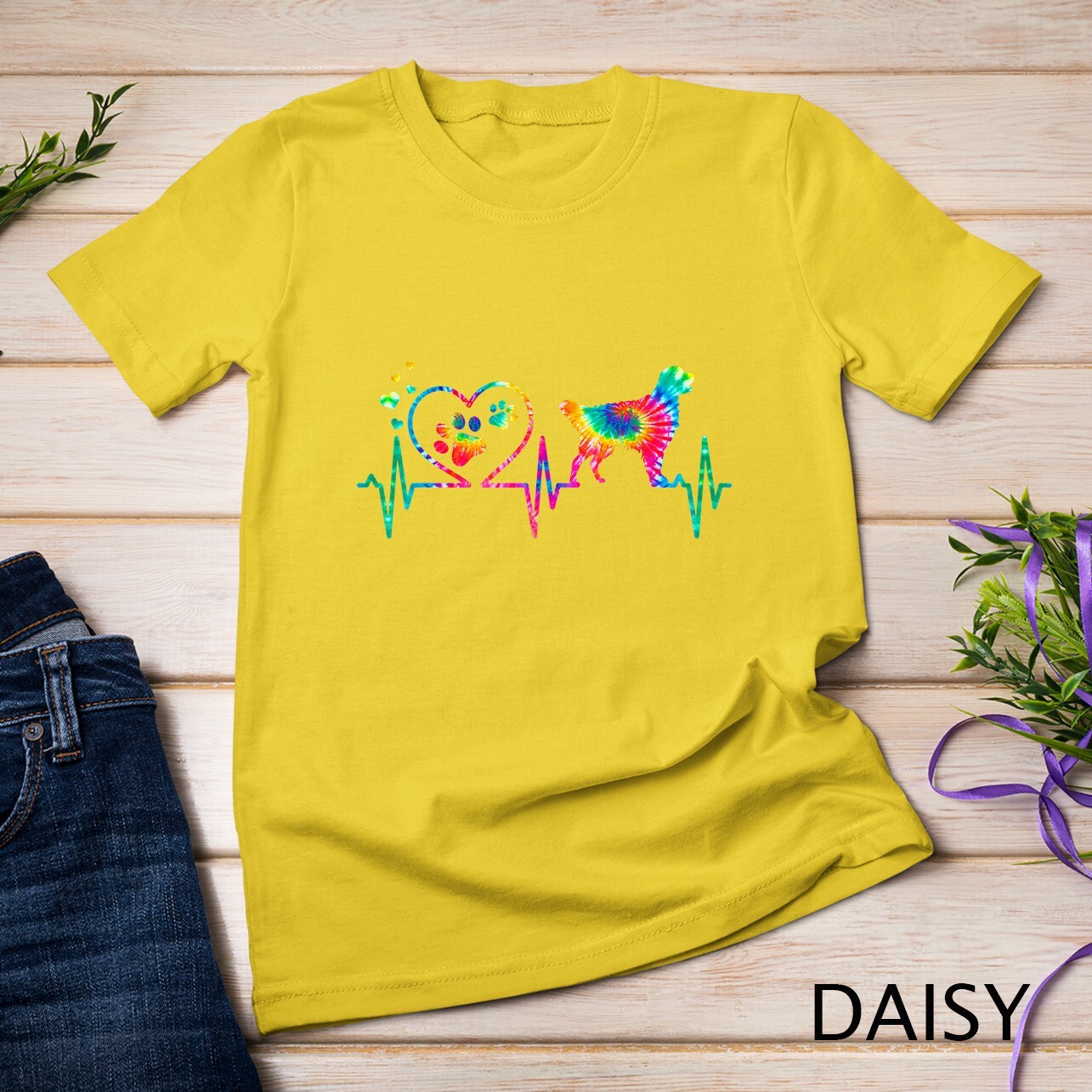Golden Retriever Mom Dad Heartbeat Tie Dye Dog Gift T-Shirt Unisex T-shirt