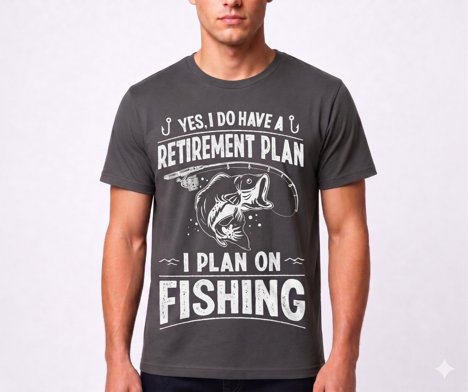 Men Fishing T Shirt Black Combed Cotton Tee Retirement Plan Gift Fisherman