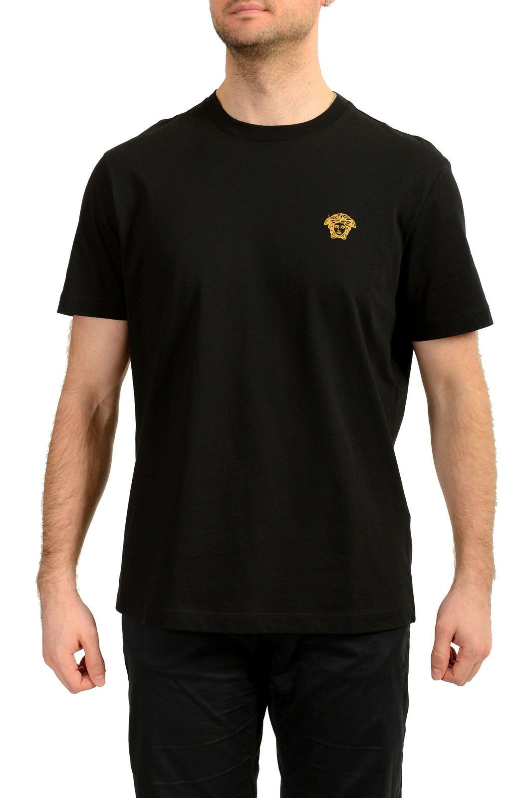 Versace Men’s Black Gold Medusa Embroidery Short Sleeve T-Shirt US XS IT 46