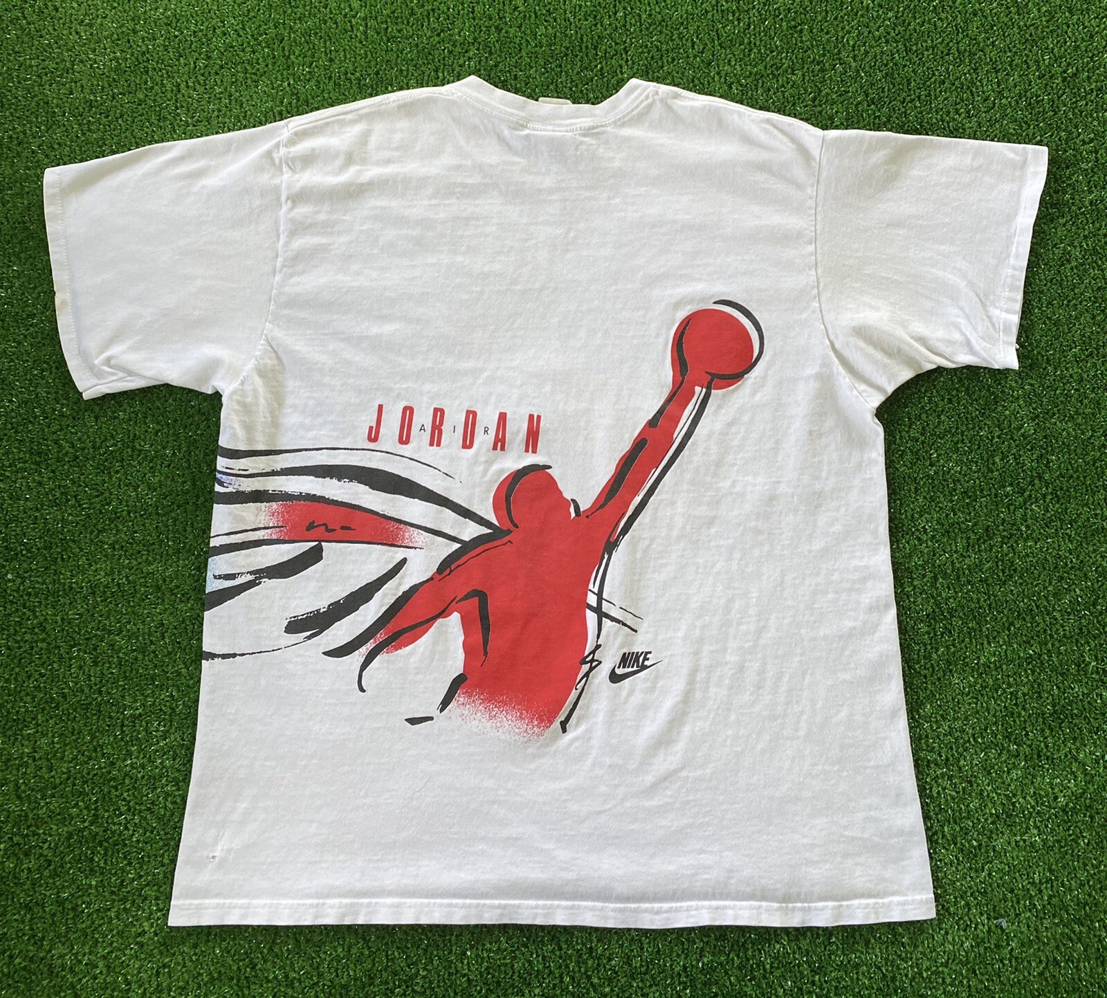 VTG 1993 Nike Air Jordan VIII 8 Aqua Geometric T-Shirt 90s Single Stitch 23×27.5