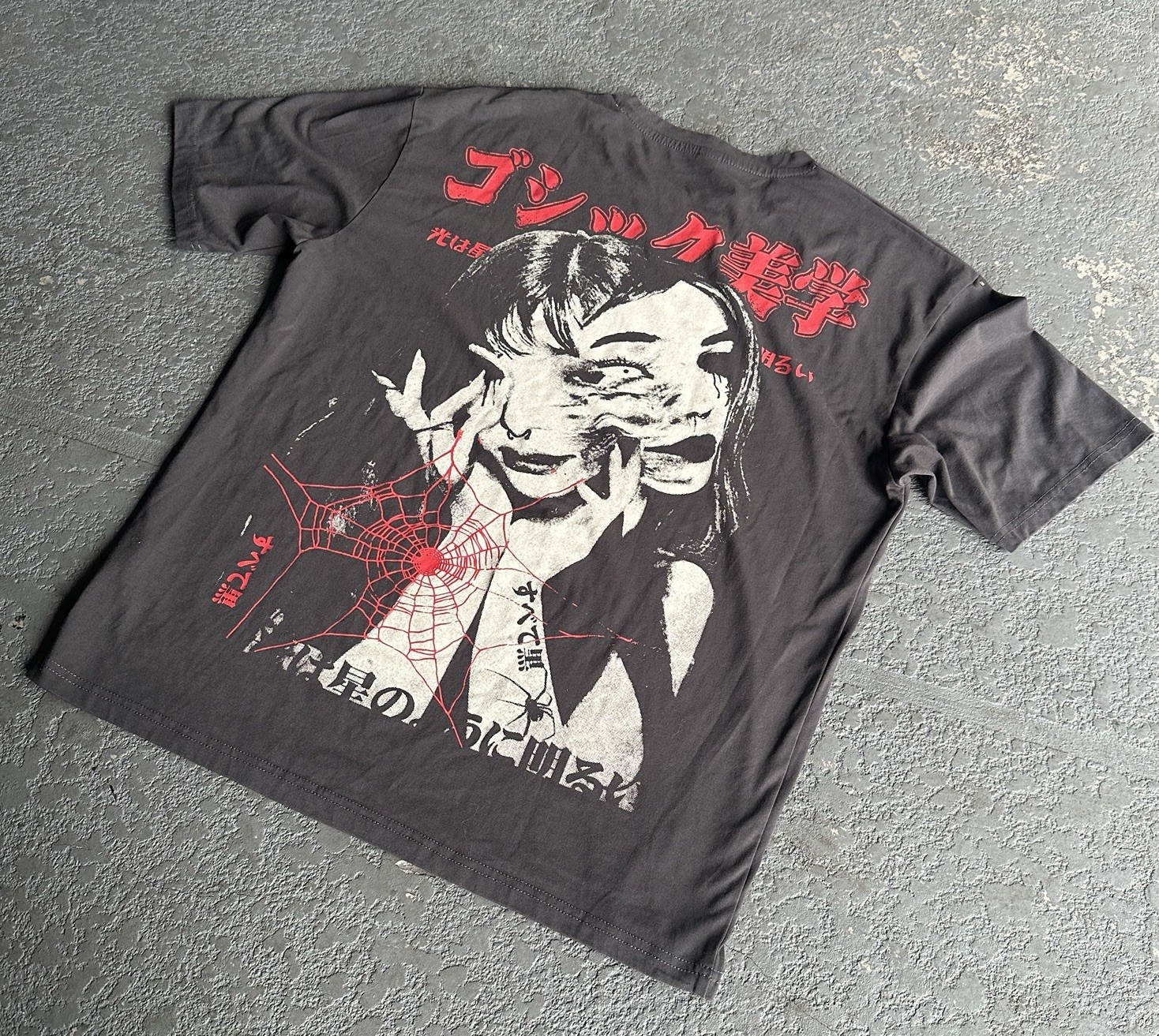 ROMWE Men’s Black Gothic Manga Graphic Cotton Crew Neck Short Sleeve T-Shirt L