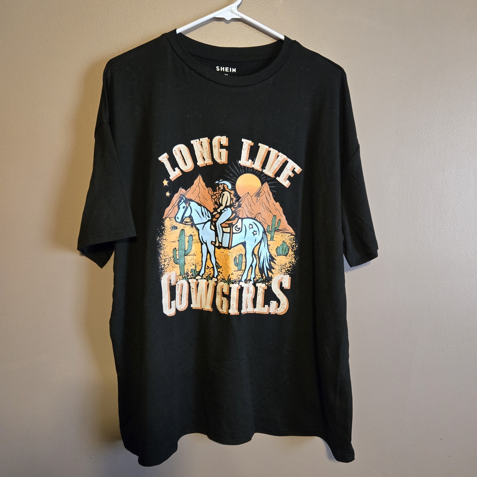 SHEIN Cowgirls Graphic Black T-Shirt XL Short Sleeve Polyester Elastane