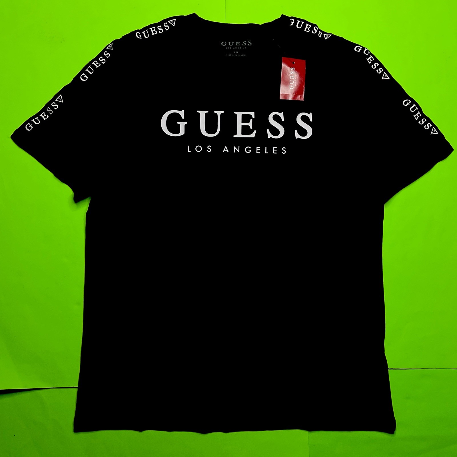 GUESS Los Angeles Men’s Short Sleeve T-Shirt Size LARGE Black w/White Cotton NEW