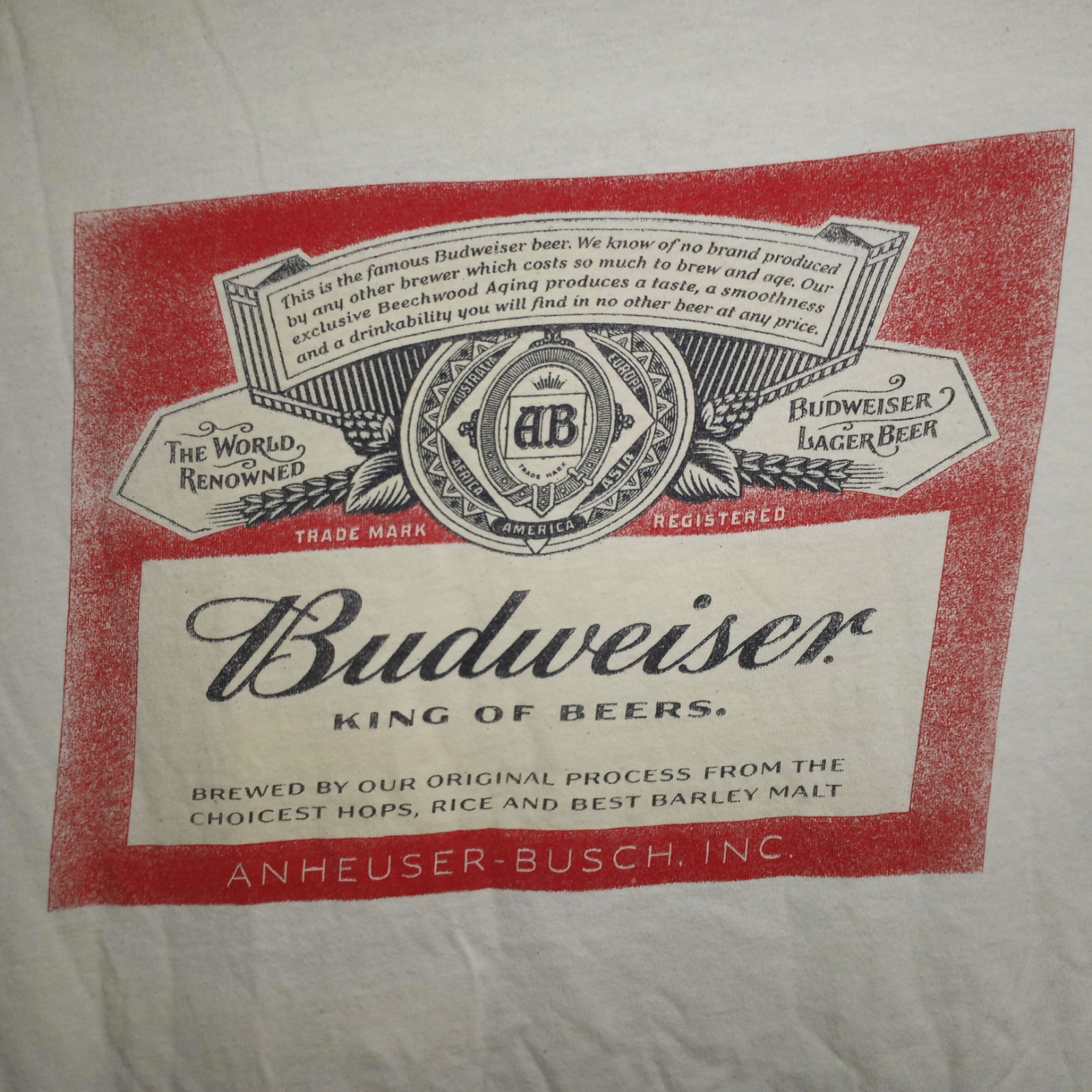Vtg Budweiser Tagged Shirt 90s Maybe 80s 2XL Thin Distressed King Of Beers White