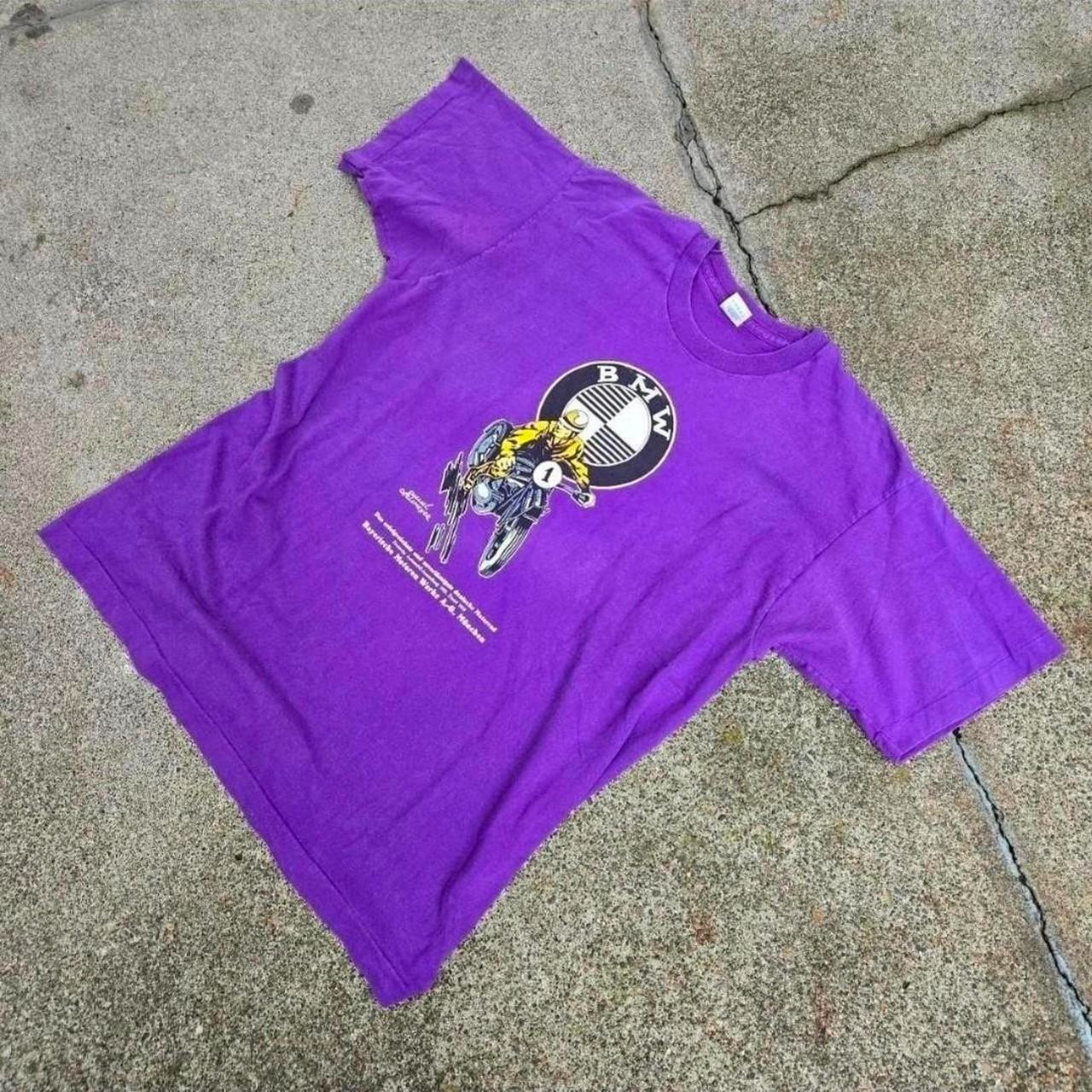 Vtg 90s BMW Motorcycle T Shirt Purple XL Racing Biker Dealer Beamer