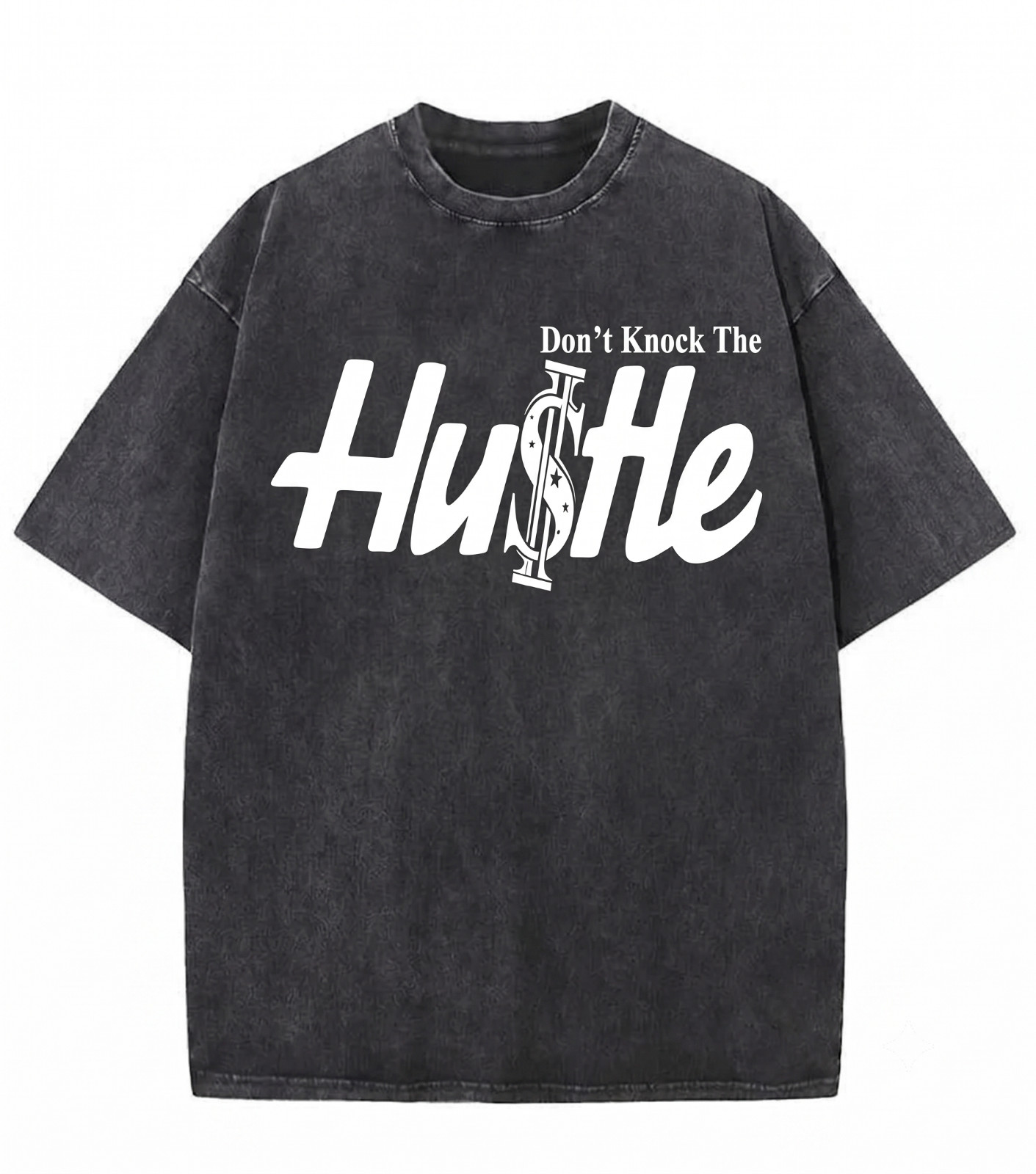 Mens Vintage Wash Hip Hop T-Shirt Don’t Knock The Hustle Graphic Streetwear Tee