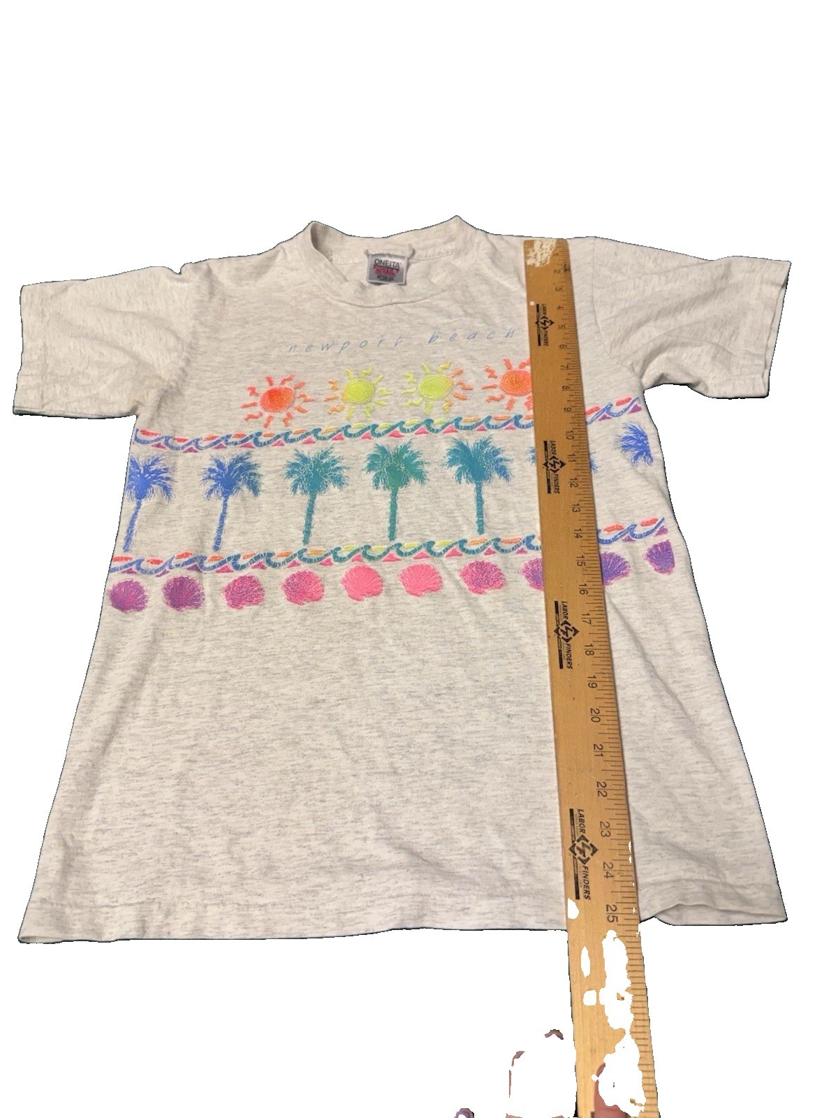 Vintage 80s Neon Palm Tree Double Retro Graphic Newport Beach Ocean Vacation M