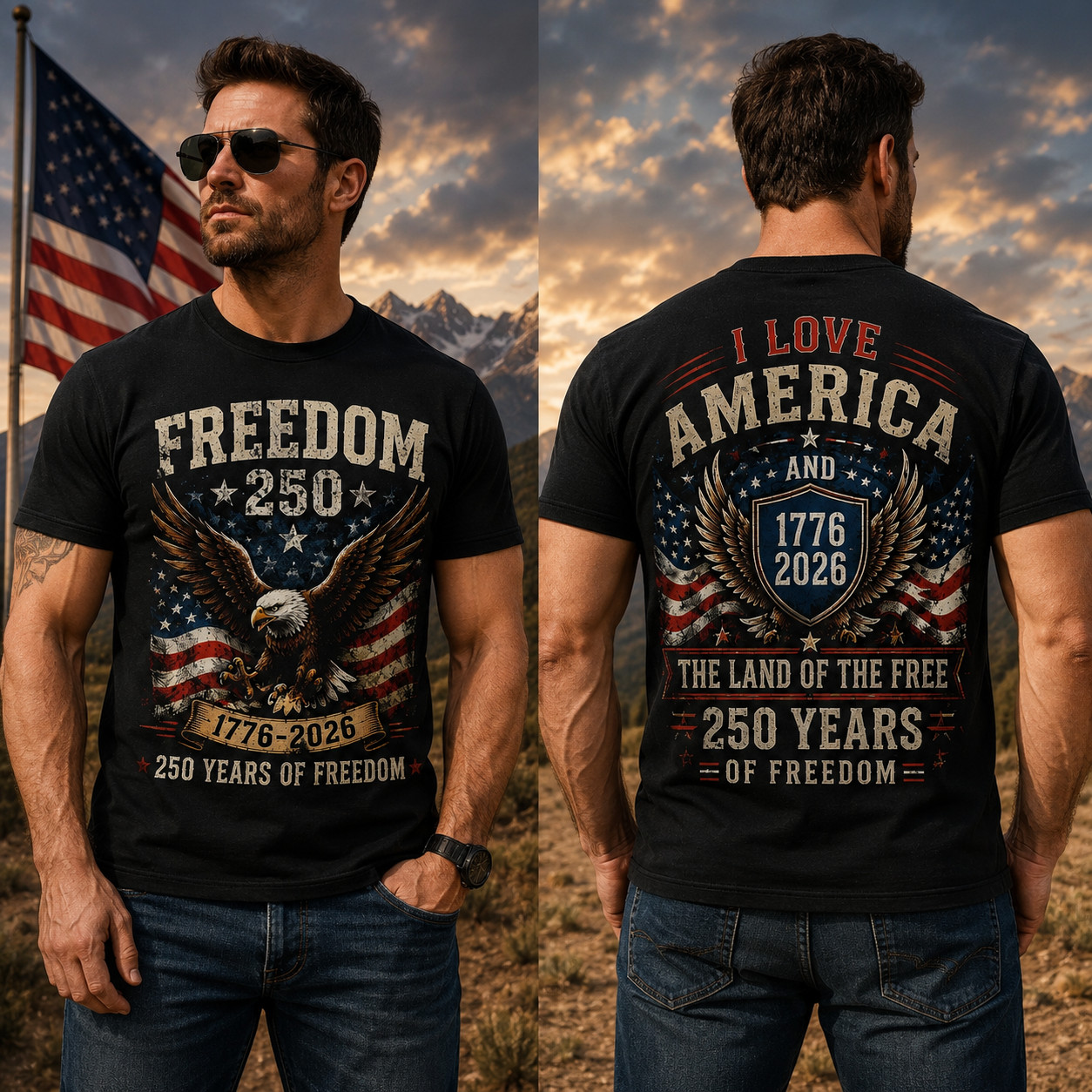 250th Anniversary America T-Shirt, 250th Years Of Freedom Size S-5XL