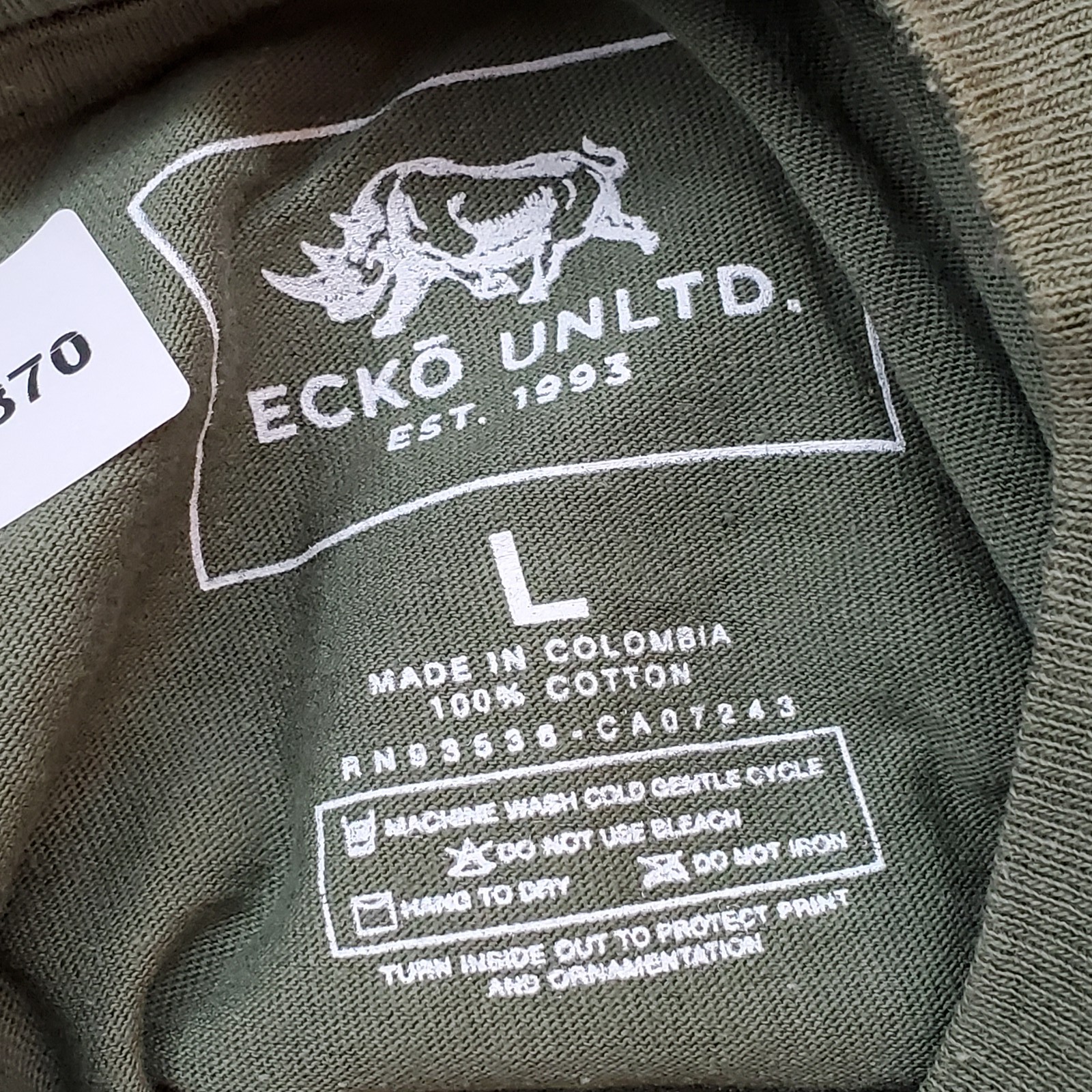Ecko Unltd. Men Shirt L Green Graphic Rhino Flag Streetwear Logo Short Sleeve