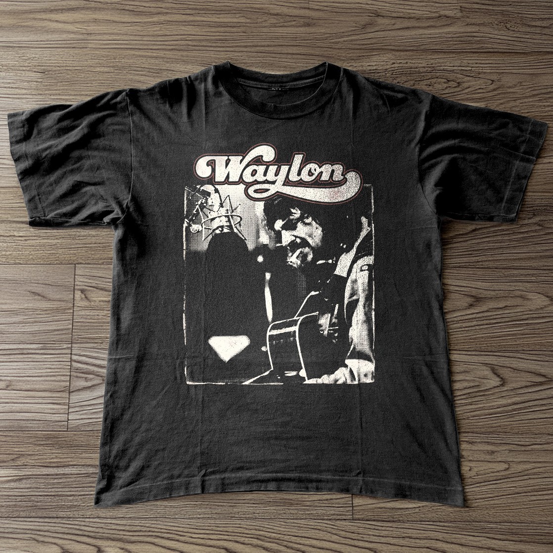 HOT! Waylon Jennings Outlaw Country Recording Studio Black T-shirt Size S-5XL